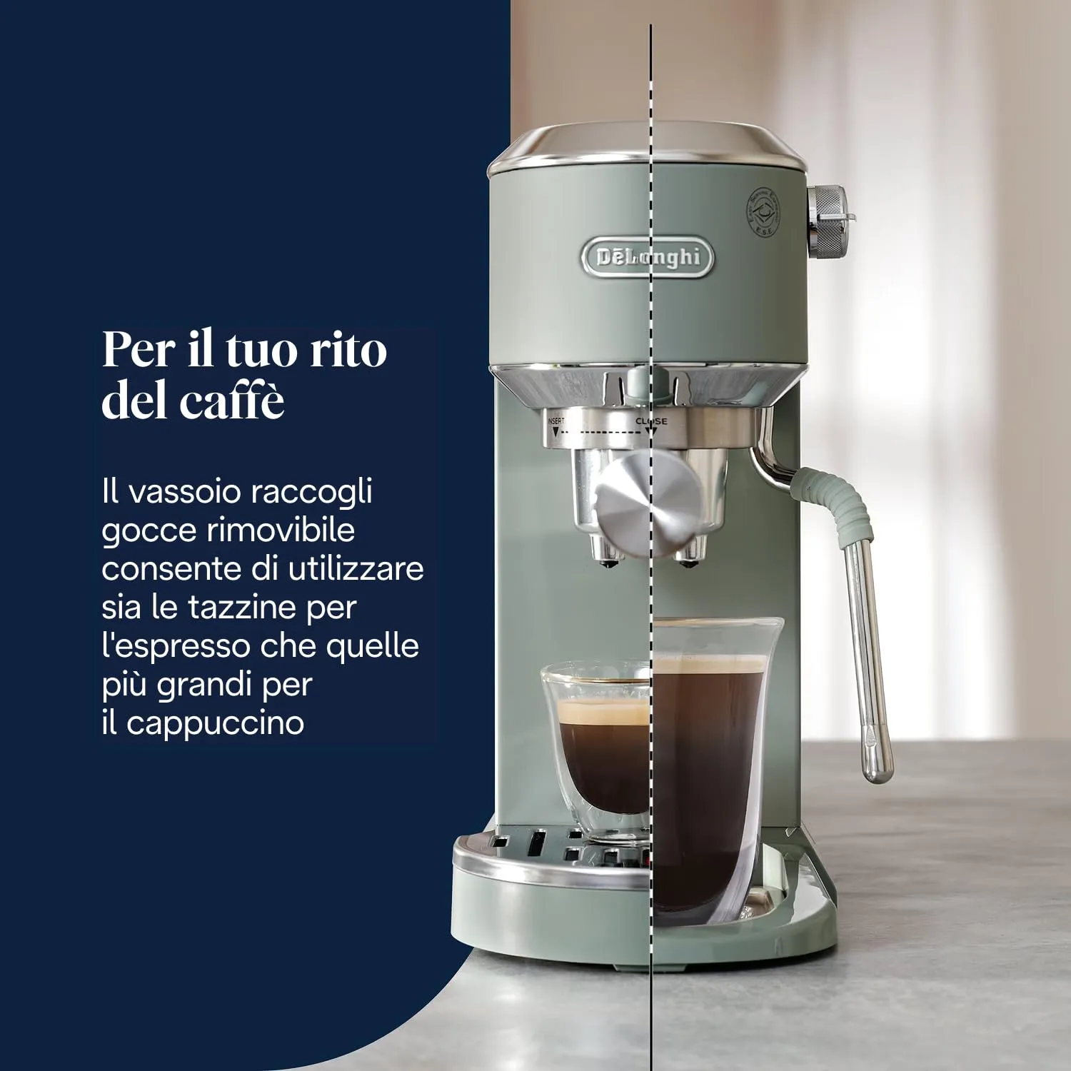 De'Longhi Dedica Duo EC890.GR Macchina Manuale per Caffè Espresso, Cappuccino e Cold Brew, Barista, Dotata di Lancia vapore per My LatteArt, Display Touch, Larga 15cm, Serbatoio Estraibile 1,1L, Verde - immagine 7