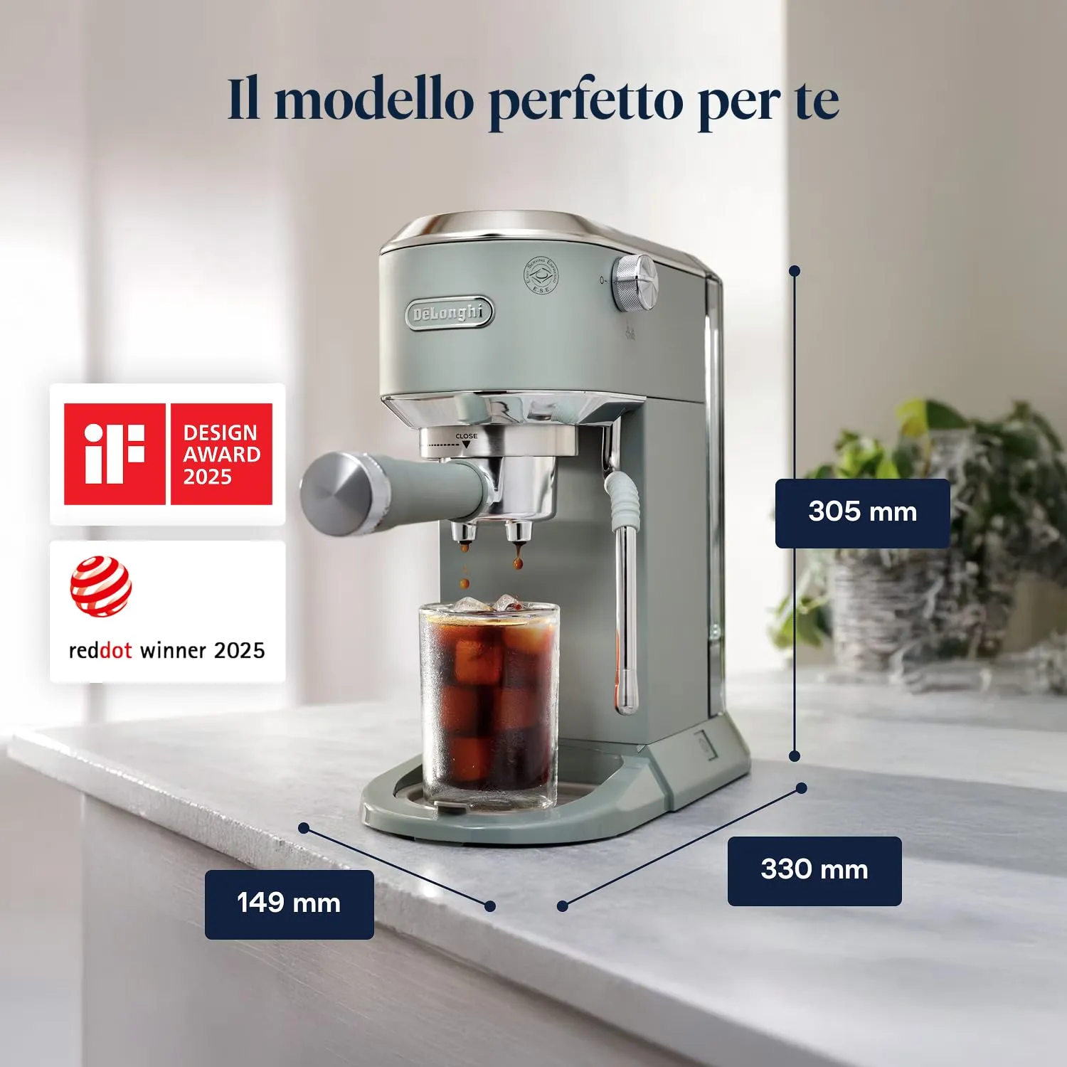 De'Longhi Dedica Duo EC890.GR Macchina Manuale per Caffè Espresso, Cappuccino e Cold Brew, Barista, Dotata di Lancia vapore per My LatteArt, Display Touch, Larga 15cm, Serbatoio Estraibile 1,1L, Verde - immagine 9