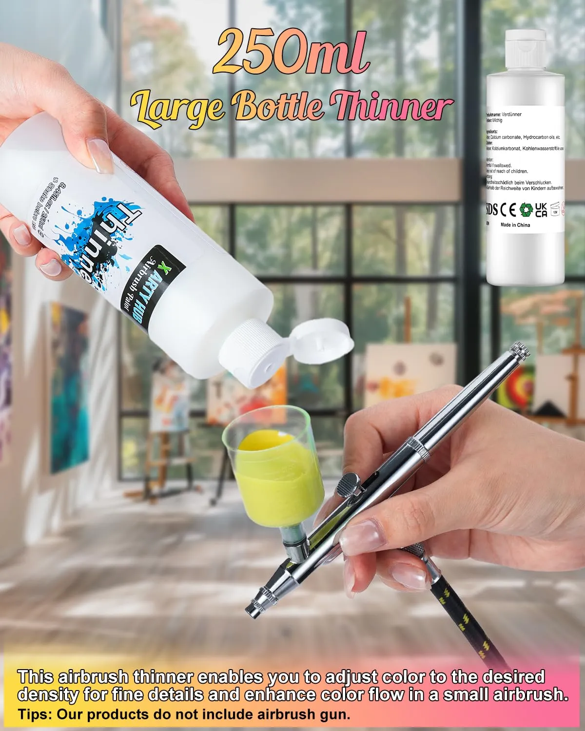 X ARTY HUB Kit di Colori Aerografo - 54 Colori con 250 ml Diluenti, Colori - immagine 4