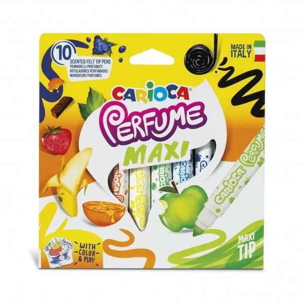 Pennarelli profumati Carioca Maxi Pack da 10 pezzi - Inchiostro profumato - Lavabili - Anallergici - Aromi naturali - Punta bloccata e conica - Colori assortiti - immagine 1