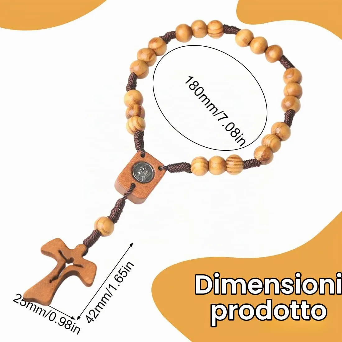 NOPKESV Rosario di San Benedetto in legno d'ulivo, rosario cattolico con medaglia, rosario legno uomo, collana, fatto a mano da Gerusalemme - immagine 2