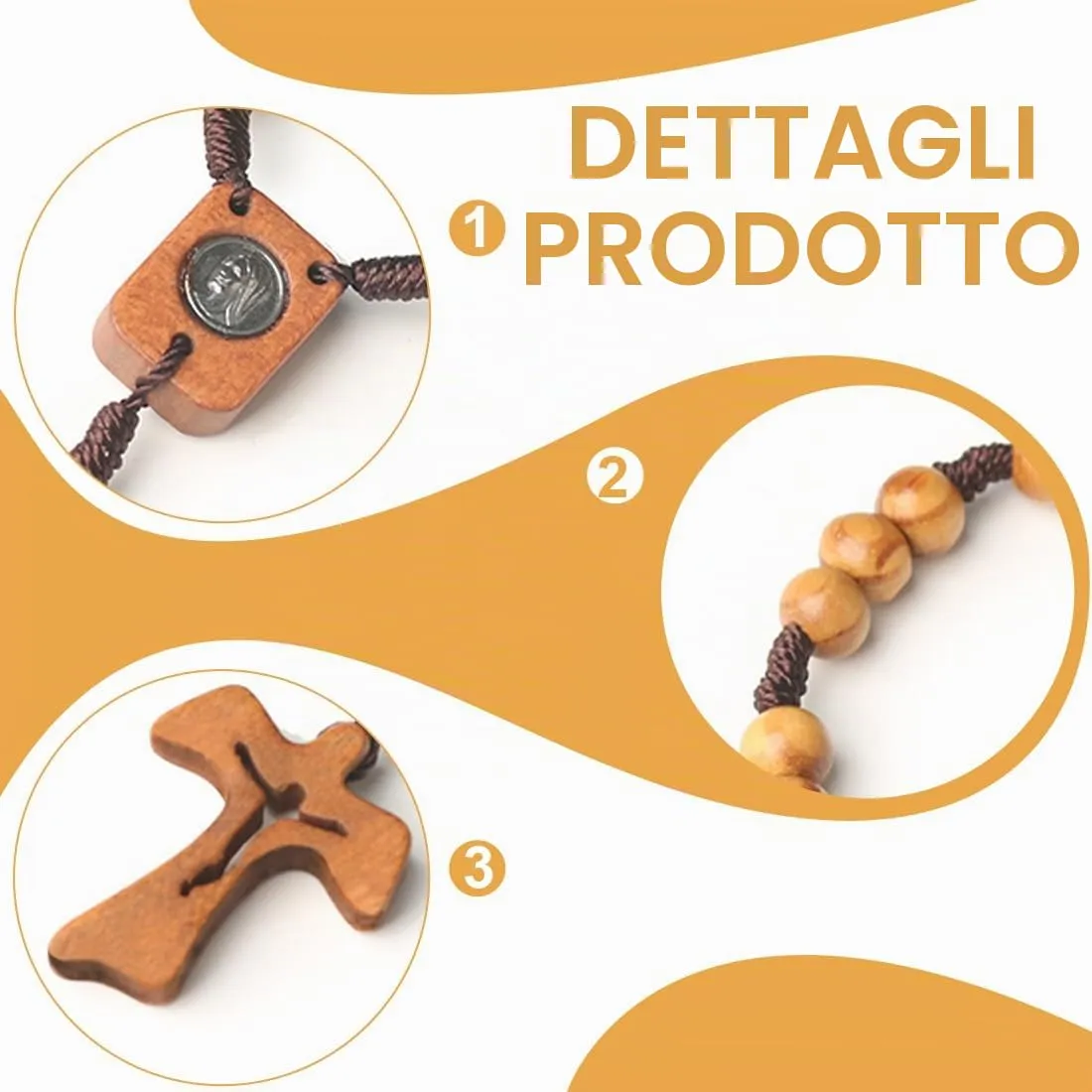 NOPKESV Rosario di San Benedetto in legno d'ulivo, rosario cattolico con medaglia, rosario legno uomo, collana, fatto a mano da Gerusalemme - immagine 3