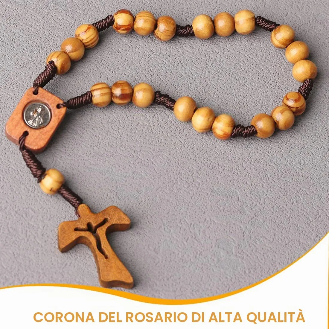 NOPKESV Rosario di San Benedetto in legno d'ulivo, rosario cattolico con medaglia, rosario legno uomo, collana, fatto a mano da Gerusalemme - immagine 4