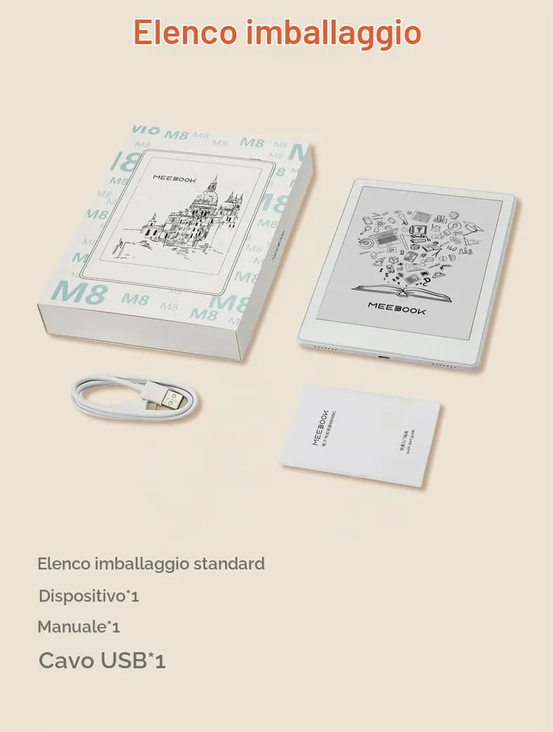 Meebook E-Reader M8 | Schermo Eink Carta 7.8' | 300PPI Smart Light | Android 14 | Processore Octa Core | Doppio microfono e altoparlanti | Supporto Play Store | Scrittura a mano | 4GB+64GB | Bianco - immagine 8