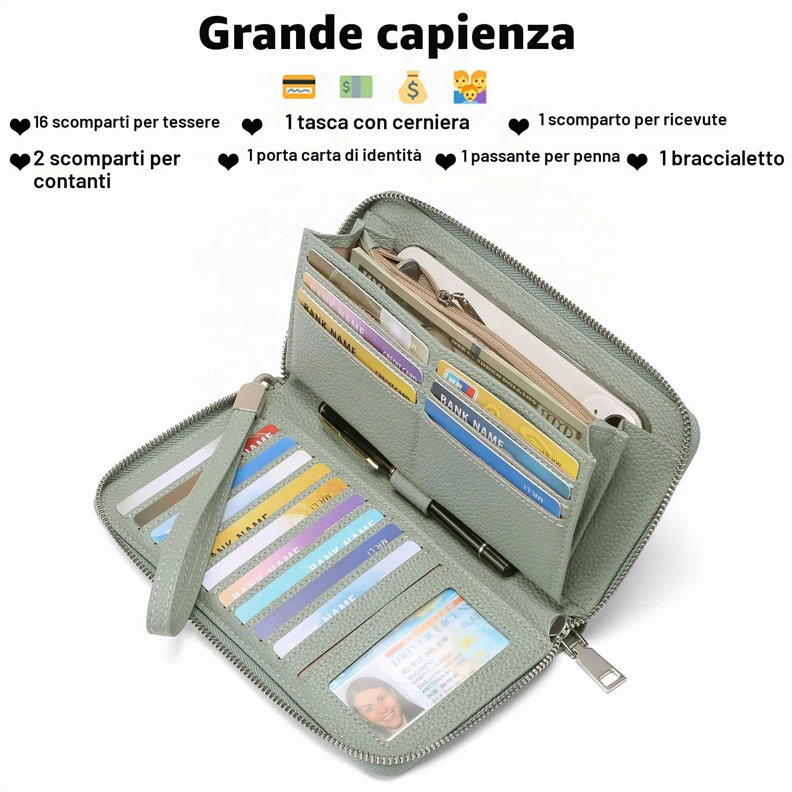 GAEKEAO Portafoglio Donna Grande Capacità, Portafogli Donna in Pelle con Bloccaggio RFID Porta Carte di Credito, Lungo Portamonete Portatessere Regalo - immagine 2
