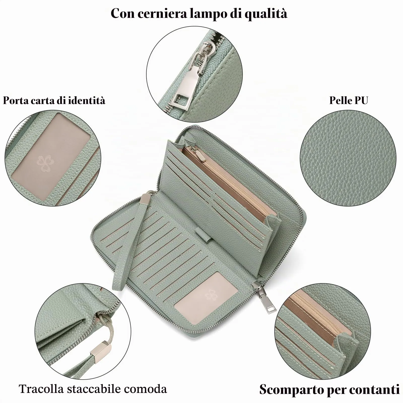 GAEKEAO Portafoglio Donna Grande Capacità, Portafogli Donna in Pelle con Bloccaggio RFID Porta Carte di Credito, Lungo Portamonete Portatessere Regalo - immagine 3