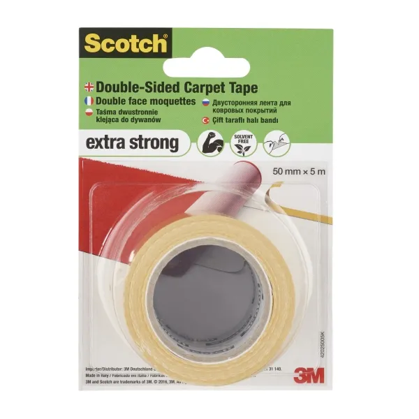 Nastro adesivo universale per tappeti Scotch 50 mm x 5 m - Elevata forza adesiva - Facile da strappare a mano - Bianco - immagine 1