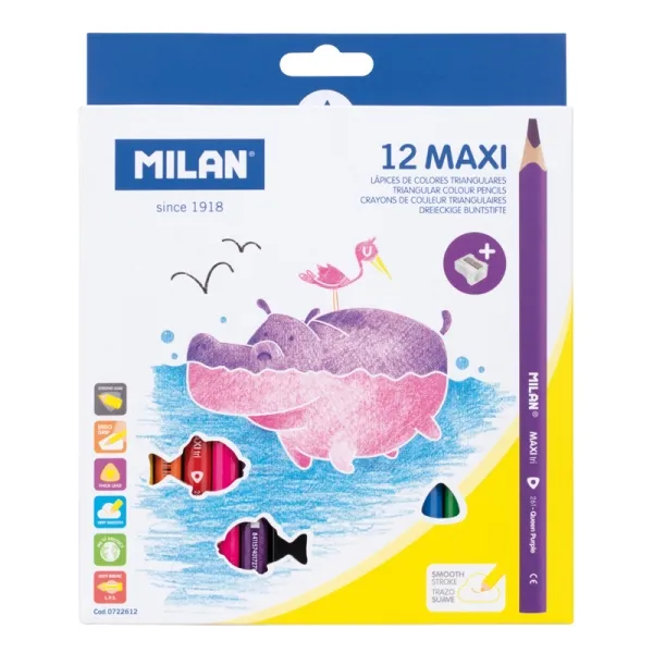 Confezione maxi Milan da 12 matite colorate - Temperamatite incluso - Forma esagonale - Colori assortiti - immagine 1