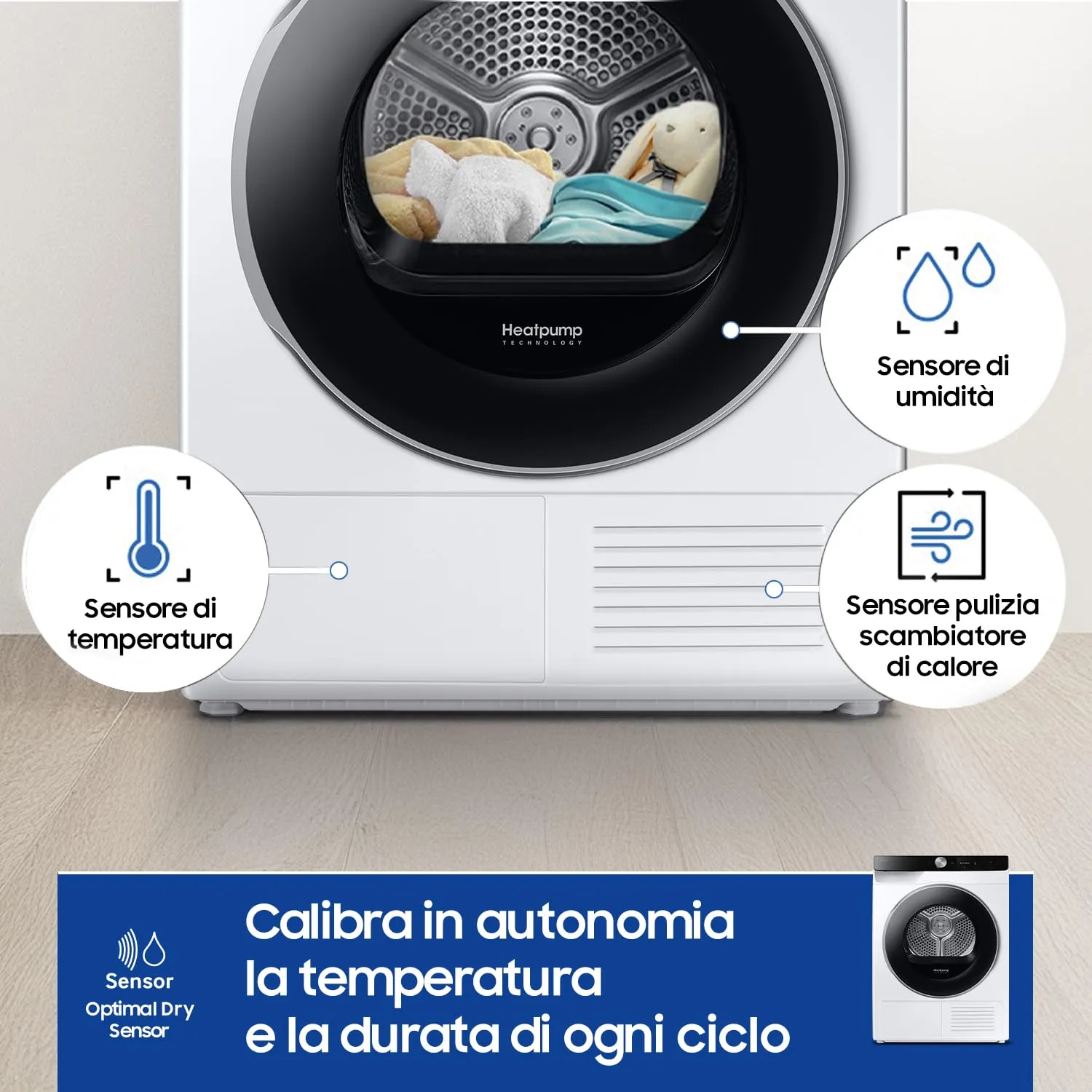 Samsung Asciugatrice AI Control DV90DG6845LEU3, 9 kg, Pompa di Calore, Wifi, AI Dry, Air Wash, Tecnologia Optimal Dry, Carica Frontale, 60L x 85H x 60P cm - immagine 6