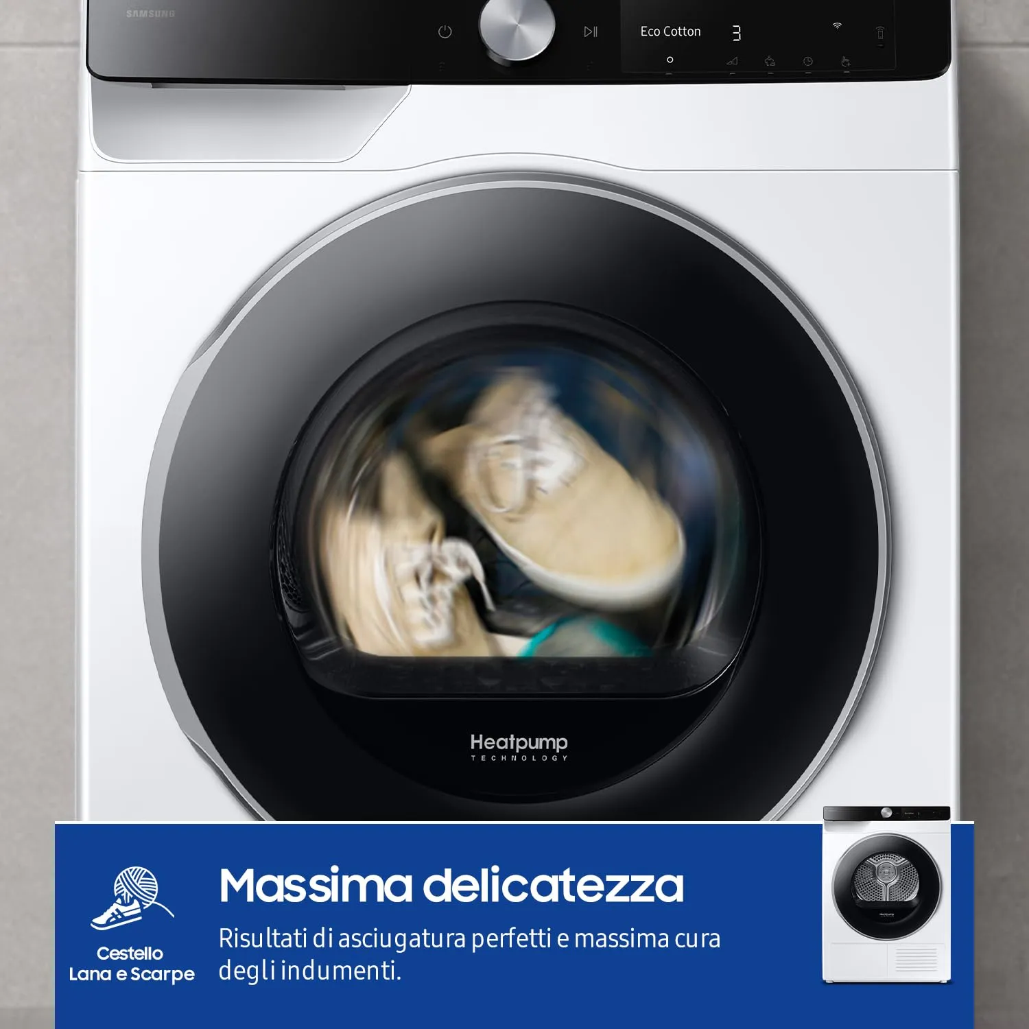 Samsung Asciugatrice AI Control DV90DG6845LEU3, 9 kg, Pompa di Calore, Wifi, AI Dry, Air Wash, Tecnologia Optimal Dry, Carica Frontale, 60L x 85H x 60P cm - immagine 7