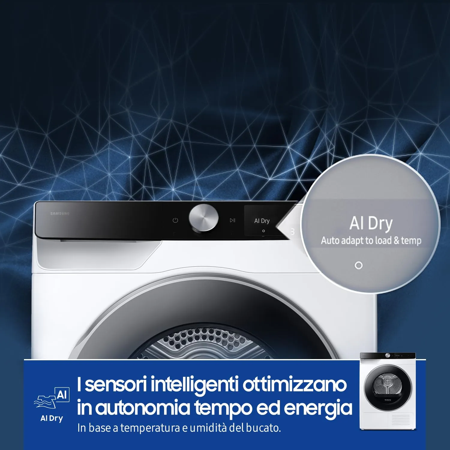 Samsung Asciugatrice AI Control DV90DG6845LEU3, 9 kg, Pompa di Calore, Wifi, AI Dry, Air Wash, Tecnologia Optimal Dry, Carica Frontale, 60L x 85H x 60P cm - immagine 8