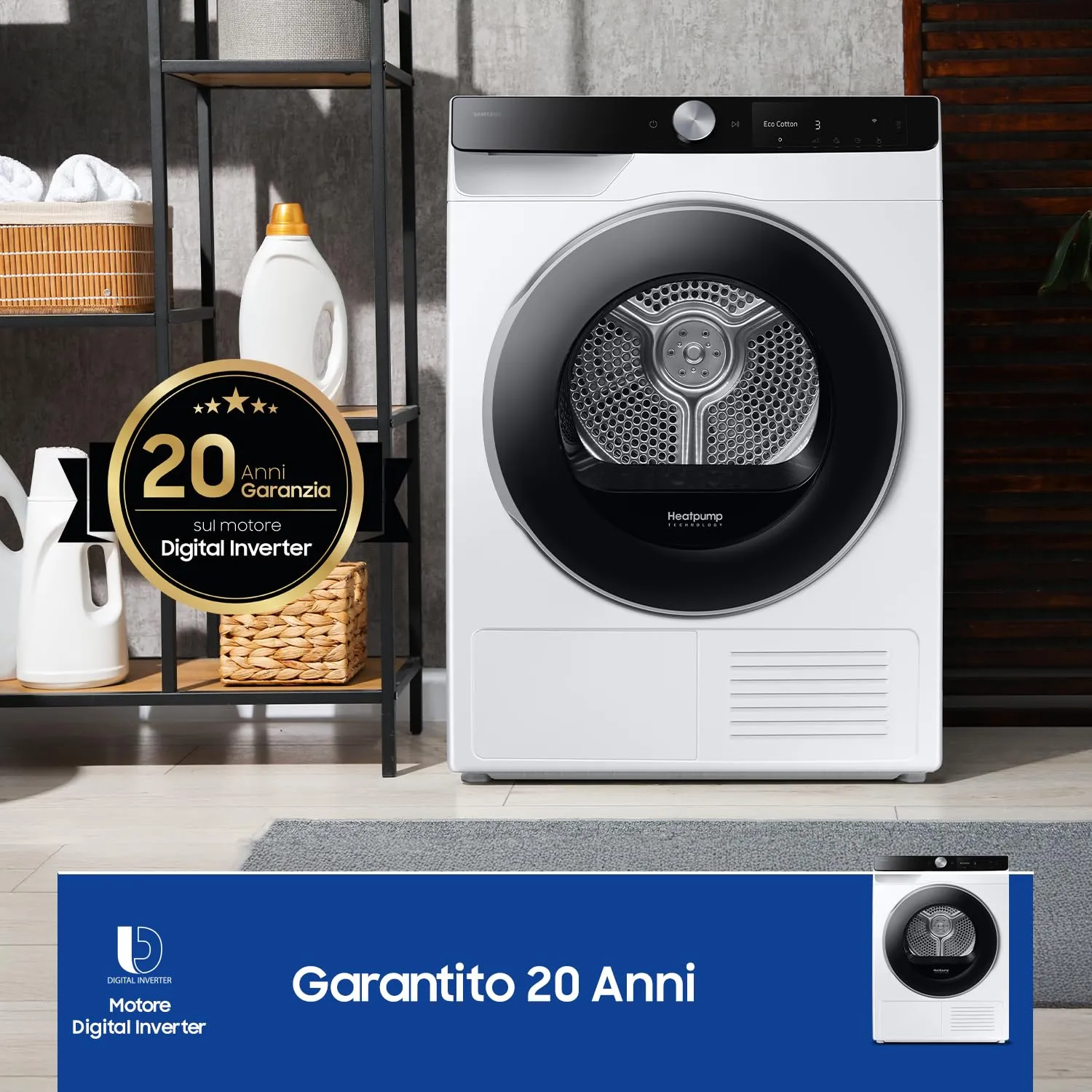 Samsung Asciugatrice AI Control DV90DG6845LEU3, 9 kg, Pompa di Calore, Wifi, AI Dry, Air Wash, Tecnologia Optimal Dry, Carica Frontale, 60L x 85H x 60P cm - immagine 10