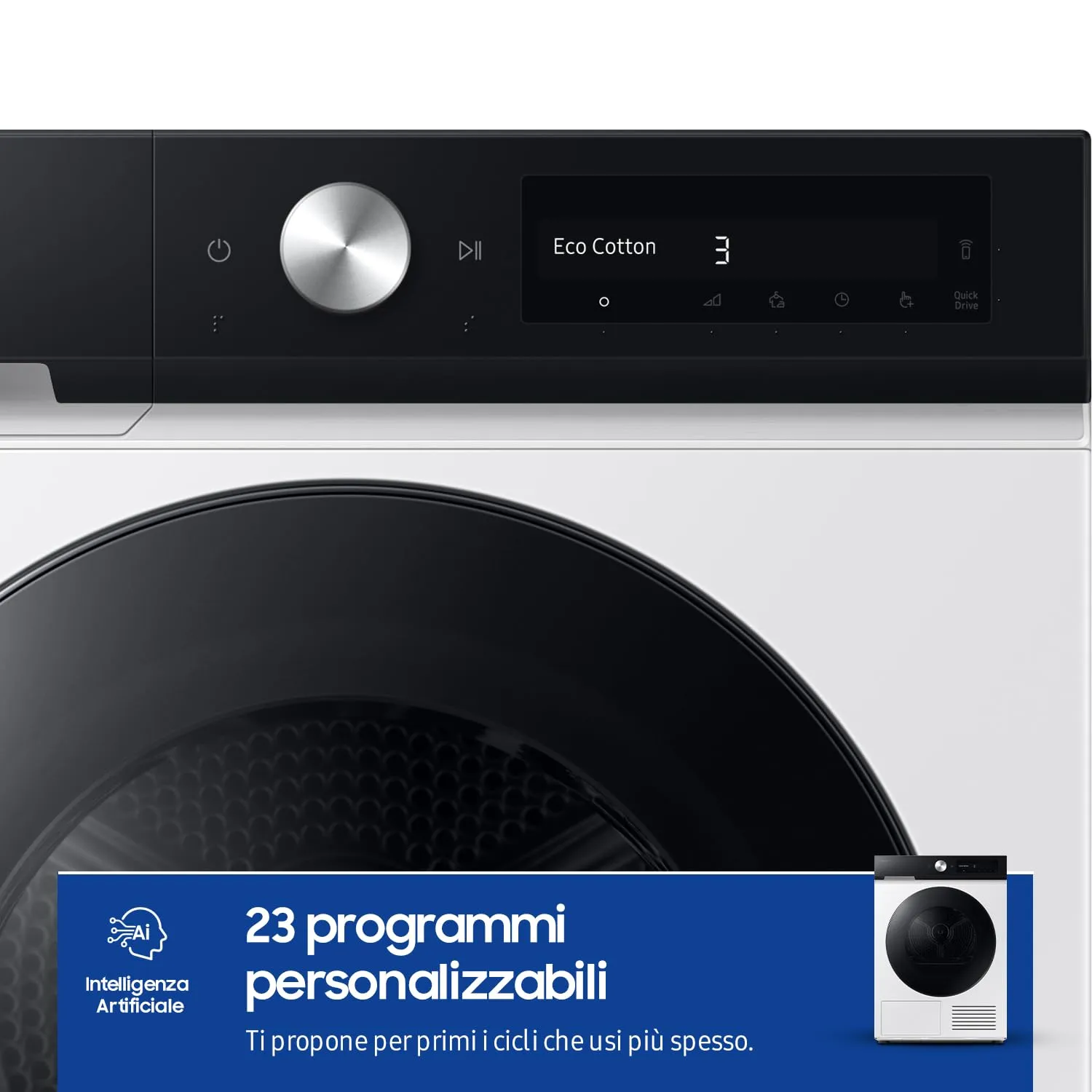Samsung Asciugatrice Bespoke AI DV90DB7845GE/U3, 9 kg, Pompa di Calore, Wifi, QuickDrive, AI Dry, Sensore Optimal Dry, Display AI Control, Carica Frontale, 60L x 85H x 60P cm - immagine 3