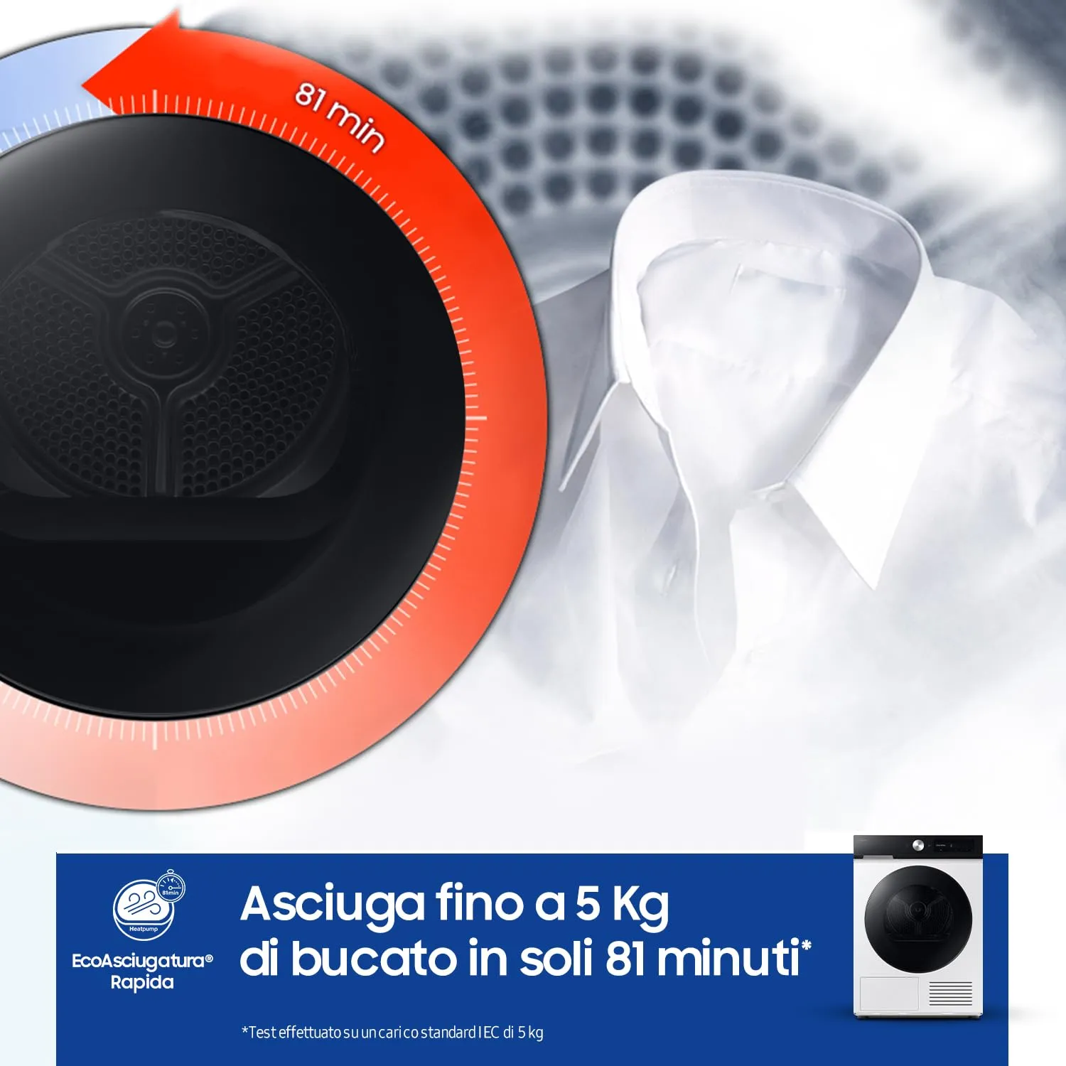 Samsung Asciugatrice Bespoke AI DV90DB7845GE/U3, 9 kg, Pompa di Calore, Wifi, QuickDrive, AI Dry, Sensore Optimal Dry, Display AI Control, Carica Frontale, 60L x 85H x 60P cm - immagine 4