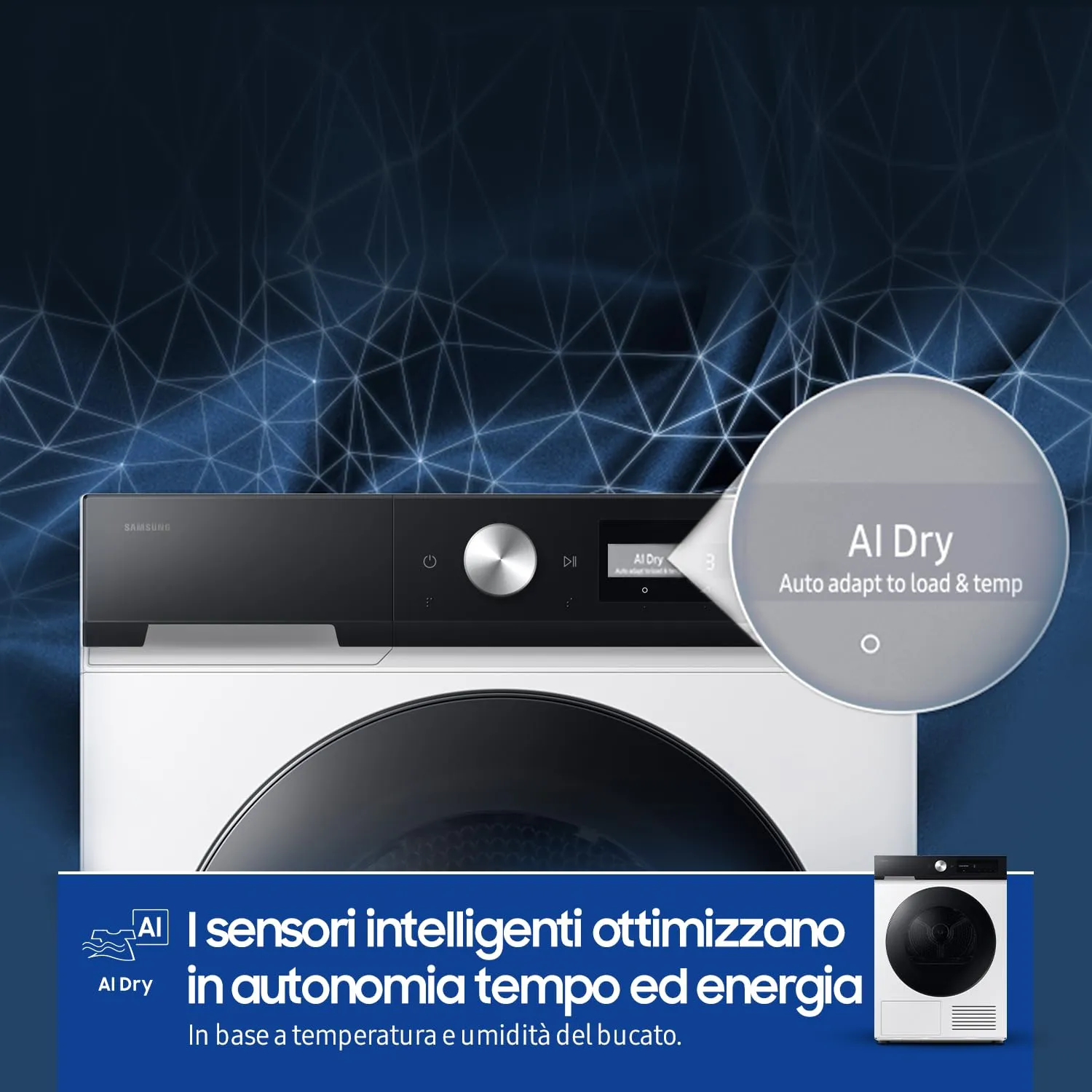 Samsung Asciugatrice Bespoke AI DV90DB7845GE/U3, 9 kg, Pompa di Calore, Wifi, QuickDrive, AI Dry, Sensore Optimal Dry, Display AI Control, Carica Frontale, 60L x 85H x 60P cm - immagine 8
