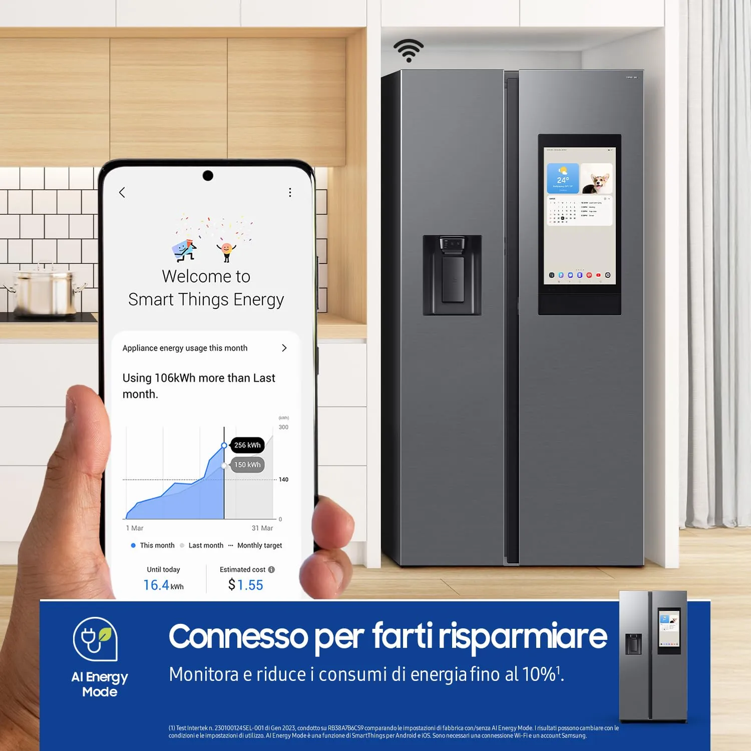 Samsung Frigorifero Side by Side Bespoke AI RS90F67BET/EF con Dispenser Acqua/Ghiaccio, Wifi con AI Energy Mode, Display Family Hub 21,5”, 614 L, LxAxP: 91,2 x 178,4 x 72,6 cm, Metal Inox - immagine 3