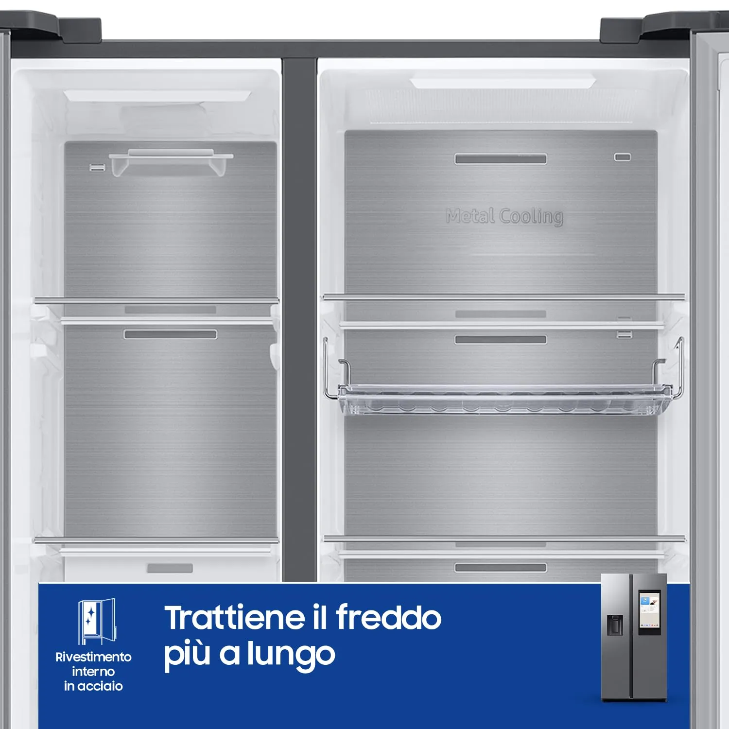 Samsung Frigorifero Side by Side Bespoke AI RS90F67BET/EF con Dispenser Acqua/Ghiaccio, Wifi con AI Energy Mode, Display Family Hub 21,5”, 614 L, LxAxP: 91,2 x 178,4 x 72,6 cm, Metal Inox - immagine 4
