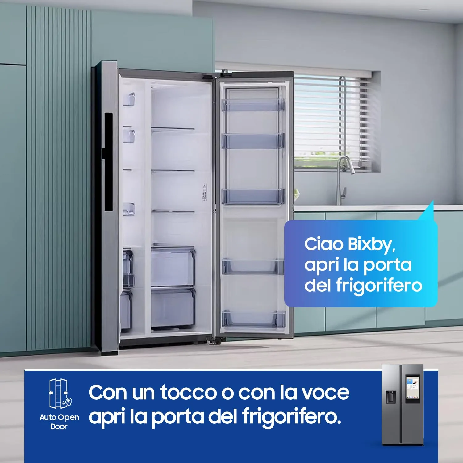 Samsung Frigorifero Side by Side Bespoke AI RS90F67BET/EF con Dispenser Acqua/Ghiaccio, Wifi con AI Energy Mode, Display Family Hub 21,5”, 614 L, LxAxP: 91,2 x 178,4 x 72,6 cm, Metal Inox - immagine 5