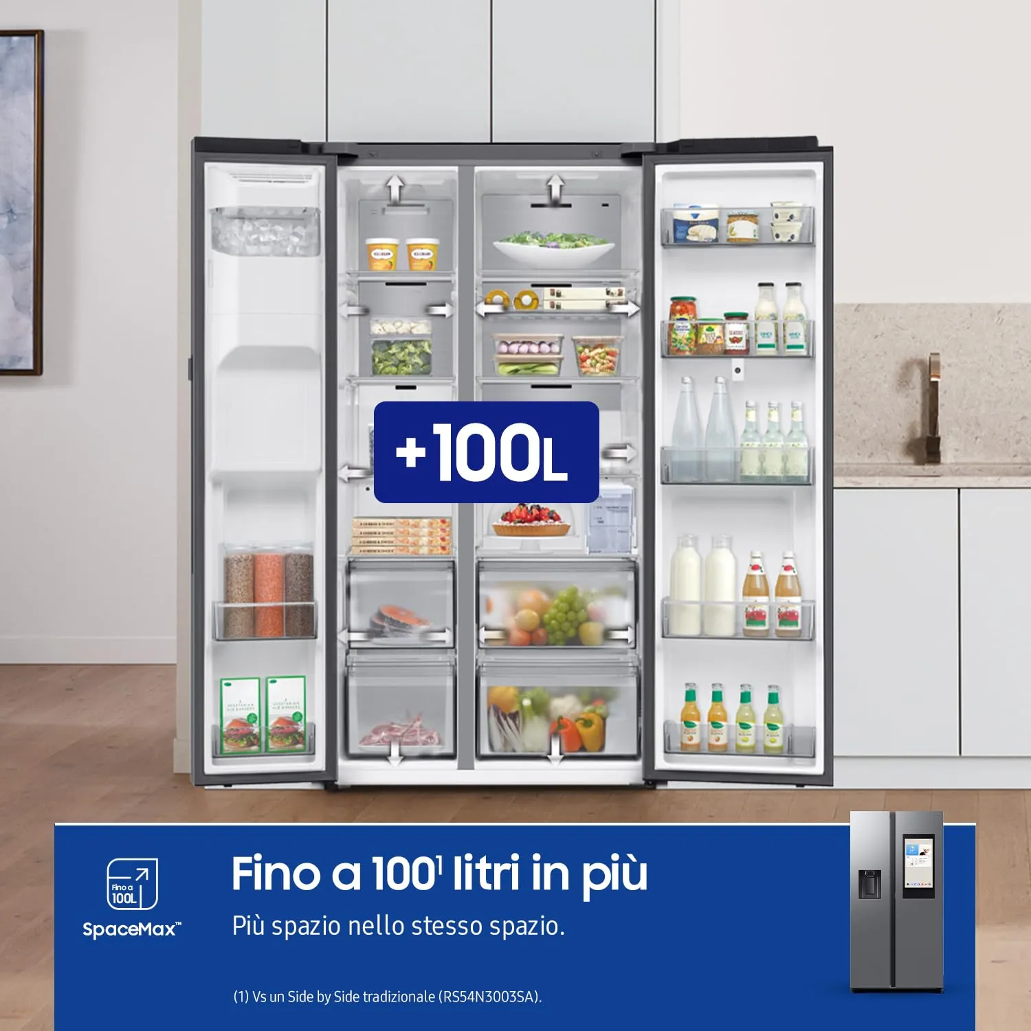 Samsung Frigorifero Side by Side Bespoke AI RS90F67BET/EF con Dispenser Acqua/Ghiaccio, Wifi con AI Energy Mode, Display Family Hub 21,5”, 614 L, LxAxP: 91,2 x 178,4 x 72,6 cm, Metal Inox - immagine 6