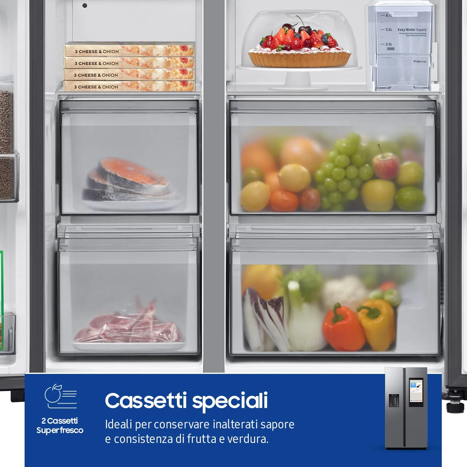 Samsung Frigorifero Side by Side Bespoke AI RS90F67BET/EF con Dispenser Acqua/Ghiaccio, Wifi con AI Energy Mode, Display Family Hub 21,5”, 614 L, LxAxP: 91,2 x 178,4 x 72,6 cm, Metal Inox - immagine 9