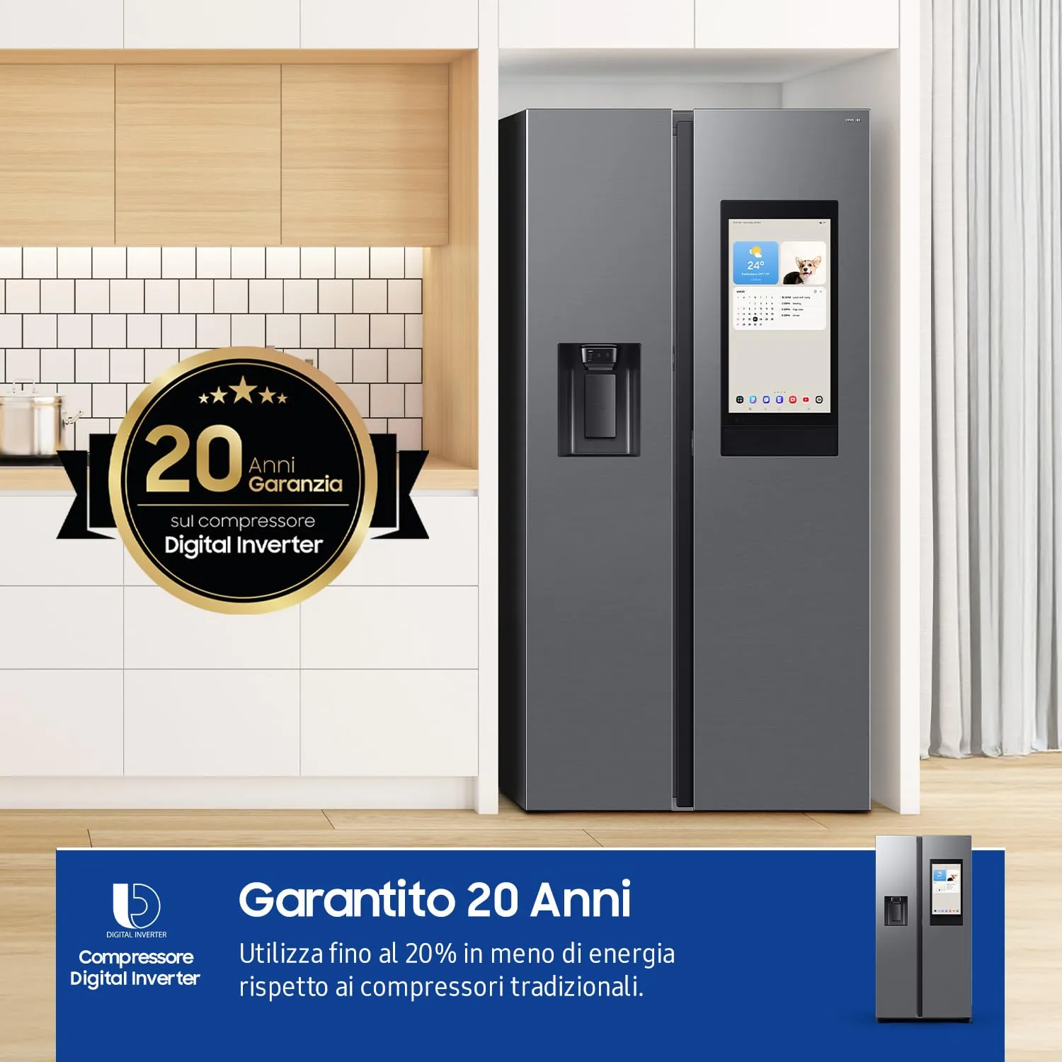 Samsung Frigorifero Side by Side Bespoke AI RS90F67BET/EF con Dispenser Acqua/Ghiaccio, Wifi con AI Energy Mode, Display Family Hub 21,5”, 614 L, LxAxP: 91,2 x 178,4 x 72,6 cm, Metal Inox - immagine 12