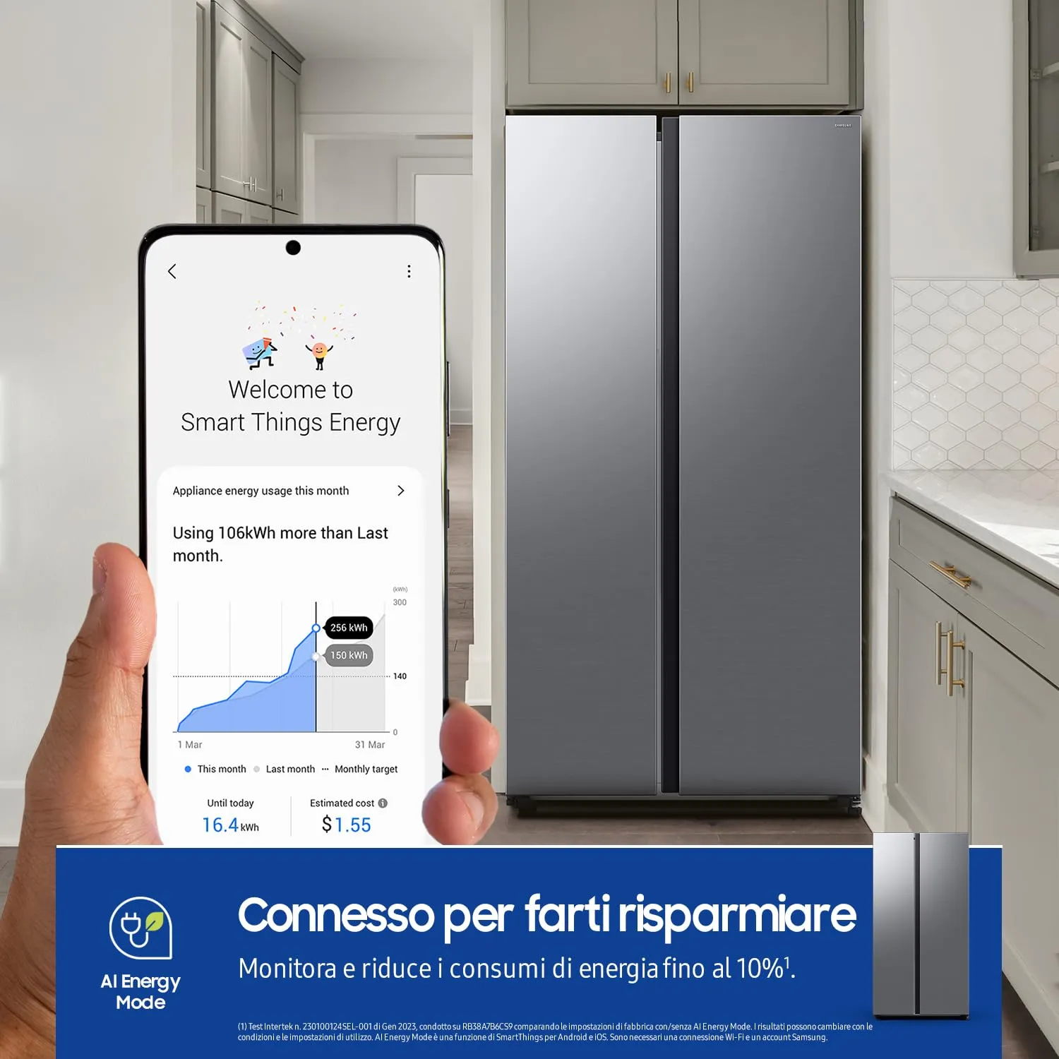 Samsung Frigorifero Side by Side Samsung Air Space AI RS70F65QDT/EF, All-Around Cooling, Wifi con AI Energy Mode, Total No Frost, SpaceMax, 654 L, LxAxP: 91,2 x 178,4 x 72,6 cm, Metal Inox - immagine 3