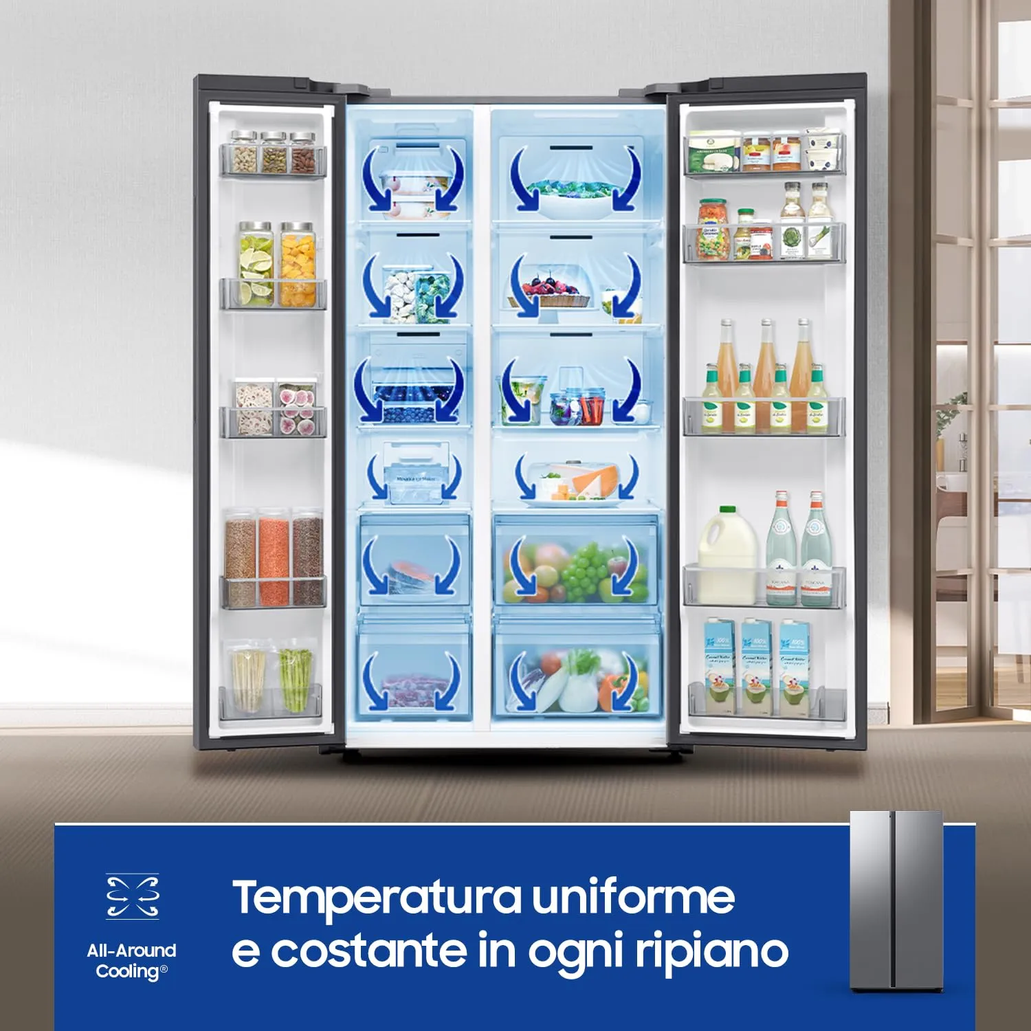 Samsung Frigorifero Side by Side Samsung Air Space AI RS70F65QDT/EF, All-Around Cooling, Wifi con AI Energy Mode, Total No Frost, SpaceMax, 654 L, LxAxP: 91,2 x 178,4 x 72,6 cm, Metal Inox - immagine 5
