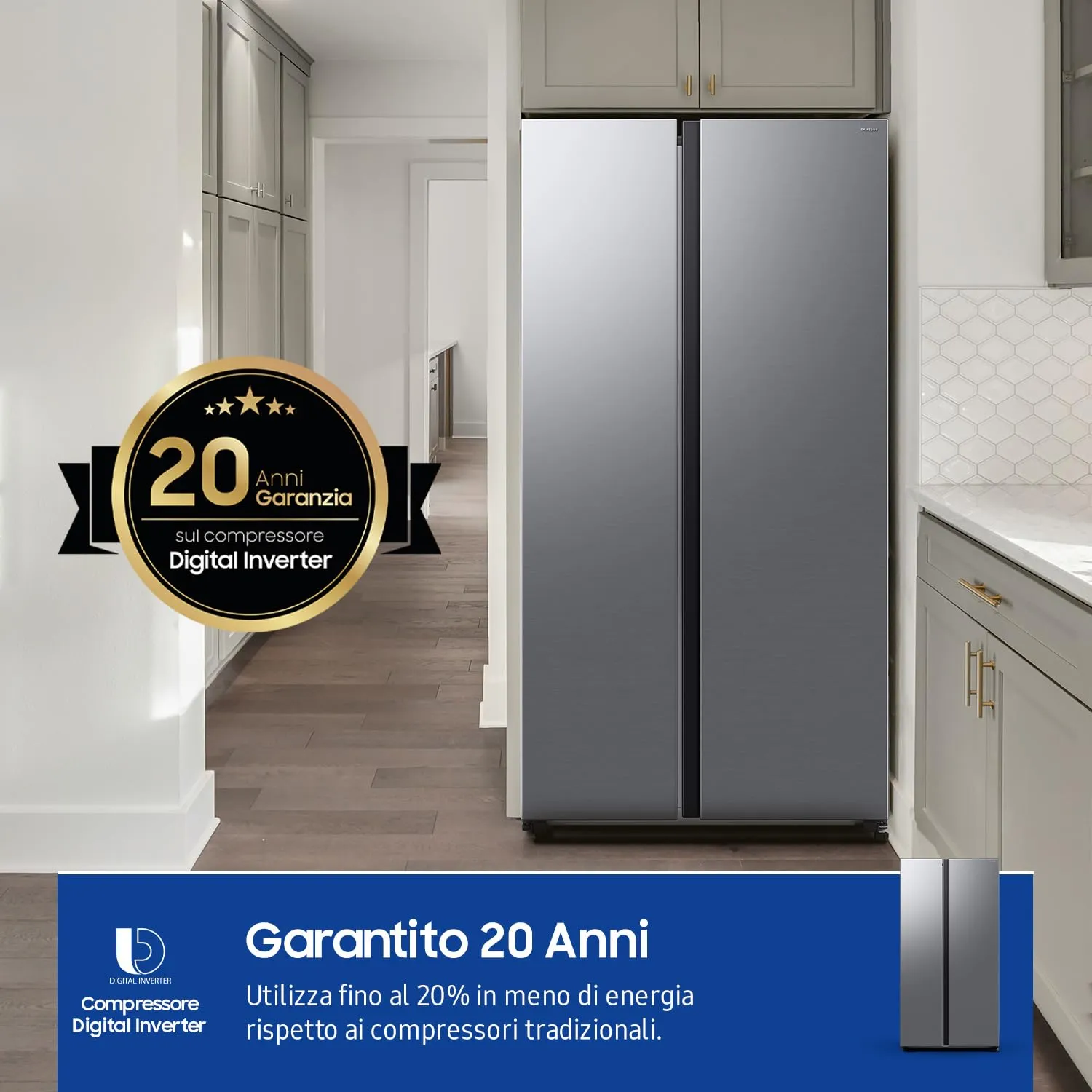 Samsung Frigorifero Side by Side Samsung Air Space AI RS70F65QDT/EF, All-Around Cooling, Wifi con AI Energy Mode, Total No Frost, SpaceMax, 654 L, LxAxP: 91,2 x 178,4 x 72,6 cm, Metal Inox - immagine 8