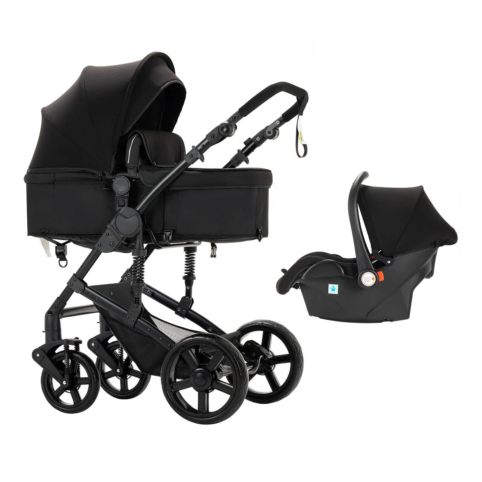 Reenborn Passeggino Trio, Passeggino 3 in 1 con Due Modi Reversibili Spingere, Trio con Design Pieghevole in Un Clic, Trio Passeggino Neonati con Telaio Alluminio Paesaggistico Alto (588 Black) - immagine 9