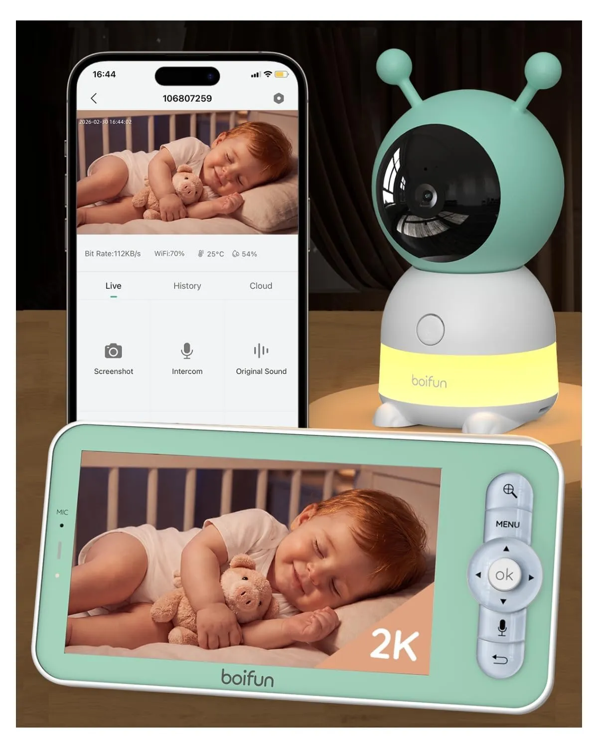 BOIFUN Baby Monitor WiFi 5" con Camera 2K, App, Visione Notturna, PTZ 360° - immagine 1