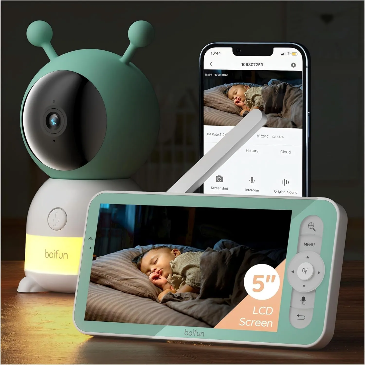 BOIFUN Baby Monitor WiFi 5" con Camera 2K, App, Visione Notturna, PTZ 360° - immagine 2