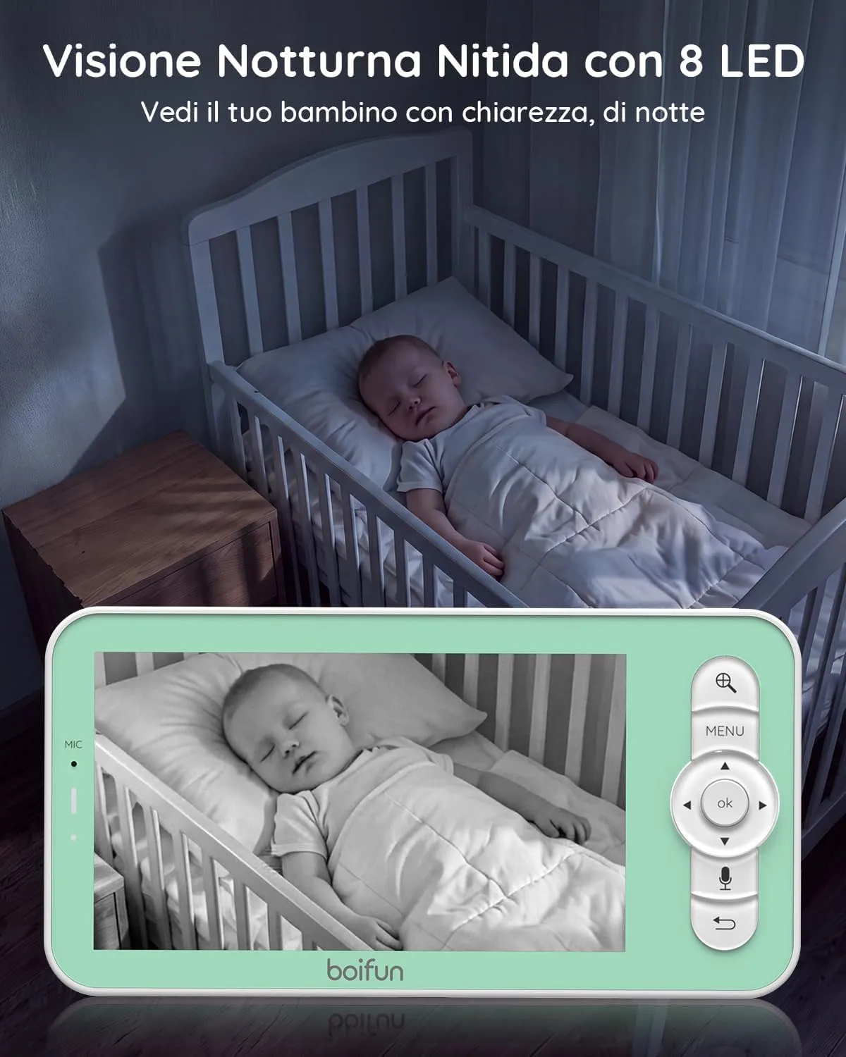 BOIFUN Baby Monitor WiFi 5" con Camera 2K, App, Visione Notturna, PTZ 360° - immagine 5