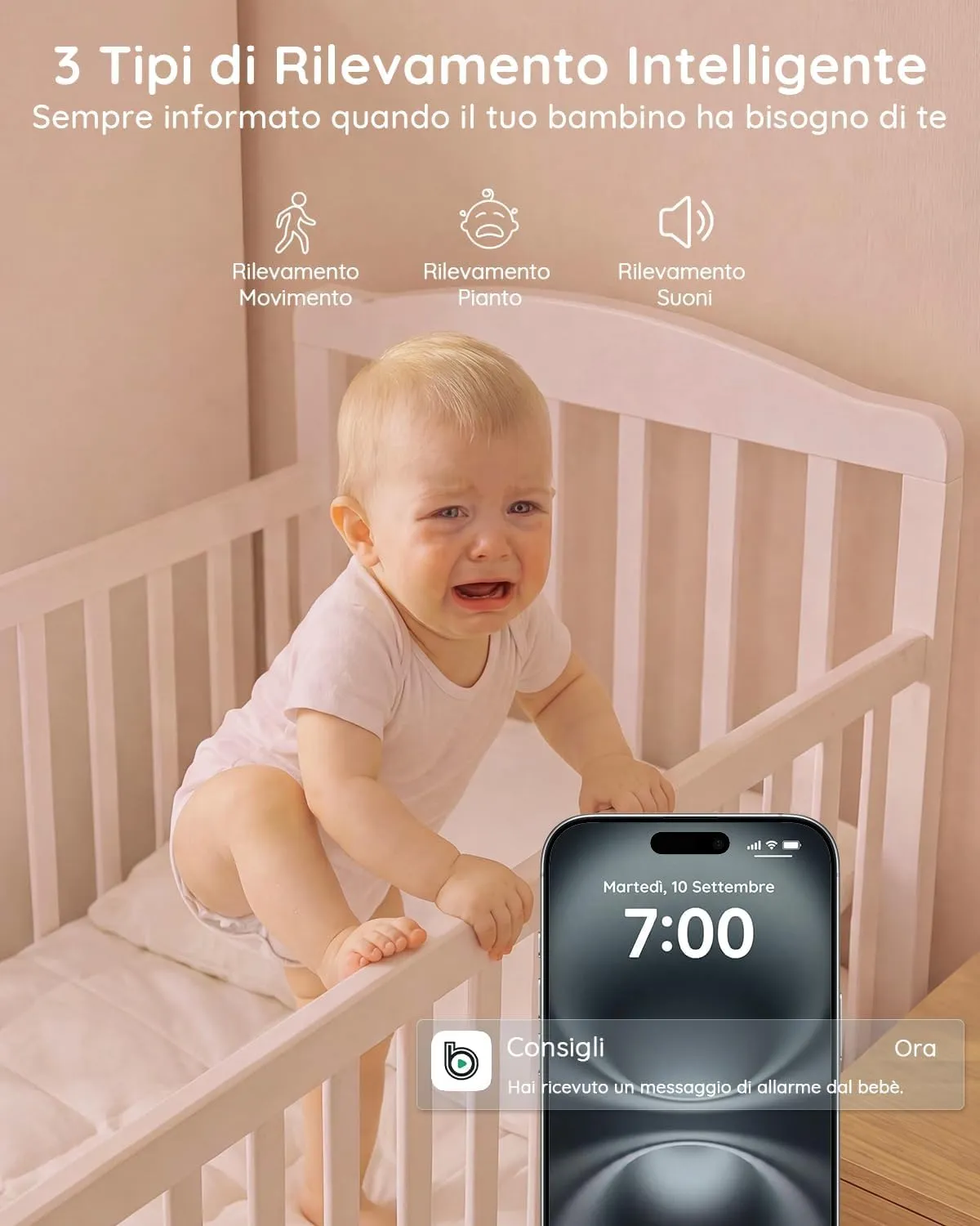 BOIFUN Baby Monitor WiFi 5" con Camera 2K, App, Visione Notturna, PTZ 360° - immagine 8