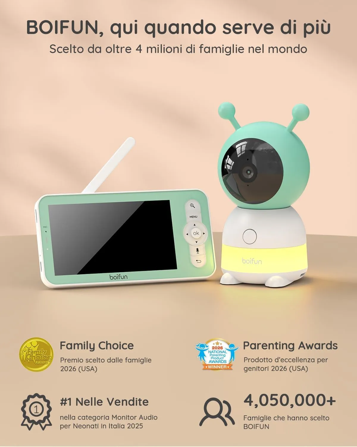 BOIFUN Baby Monitor WiFi 5" con Camera 2K, App, Visione Notturna, PTZ 360° - immagine 9