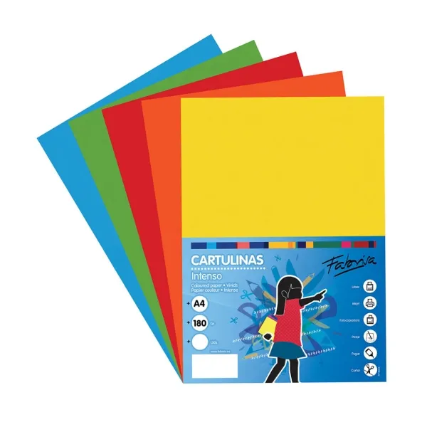 Fabrisa Confezione da 50 Cartoncini 180 g/m² - Formato A4 - Colori vivaci assortiti - immagine 1