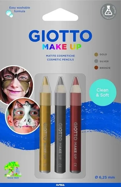 Giotto Make Up Metallic Confezione da 3 matite cosmetiche - Lavabili con acqua - Dermatologicamente testate - Colori metallici assortiti - immagine 1