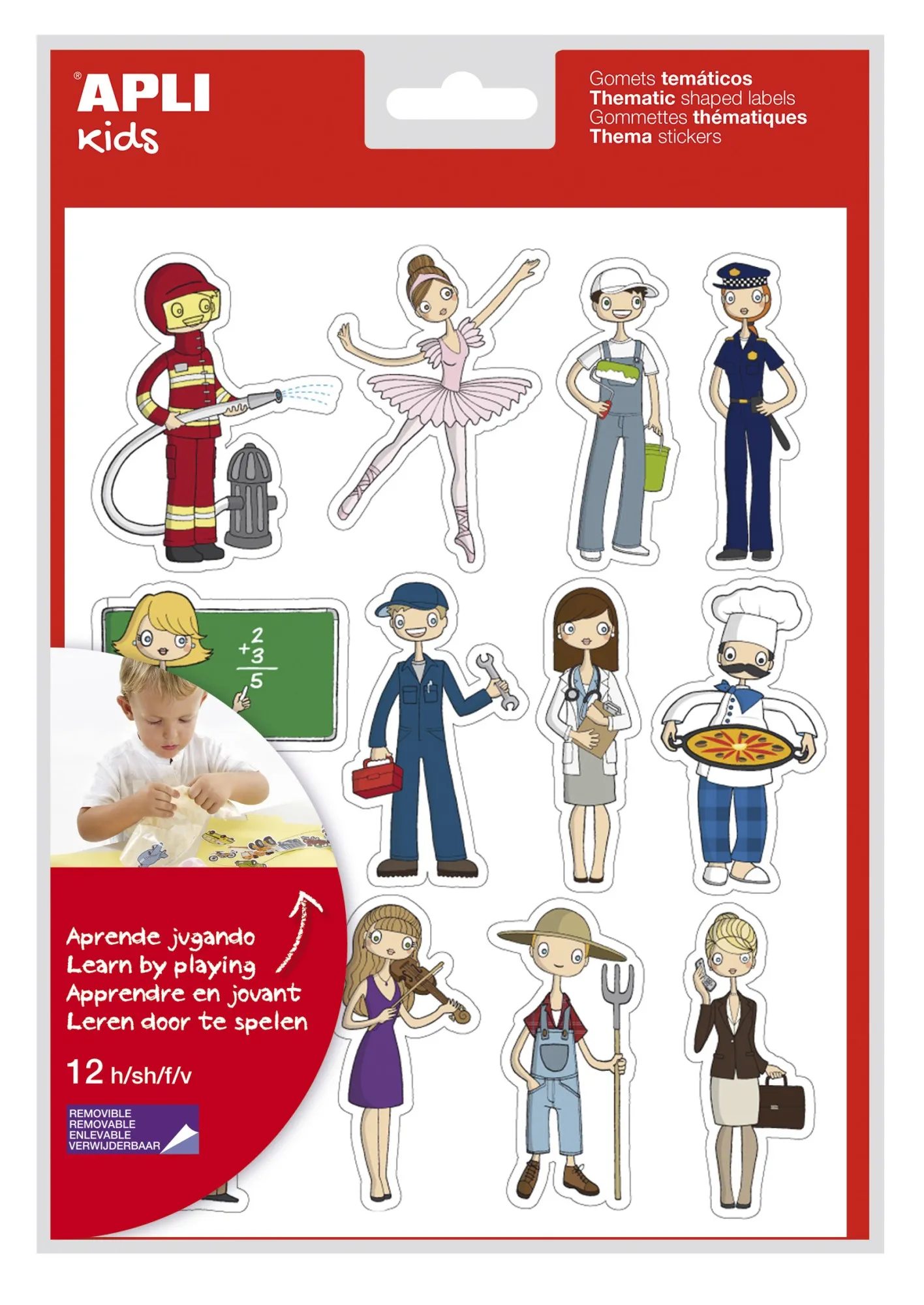 Apli Gomets Professioni a tema - 144 unità - Adesivo rimovibile - Sviluppato con gli educatori - Illustrazioni divertenti - Adesivo a base acqua - Senza solventi - Colorato - immagine 1