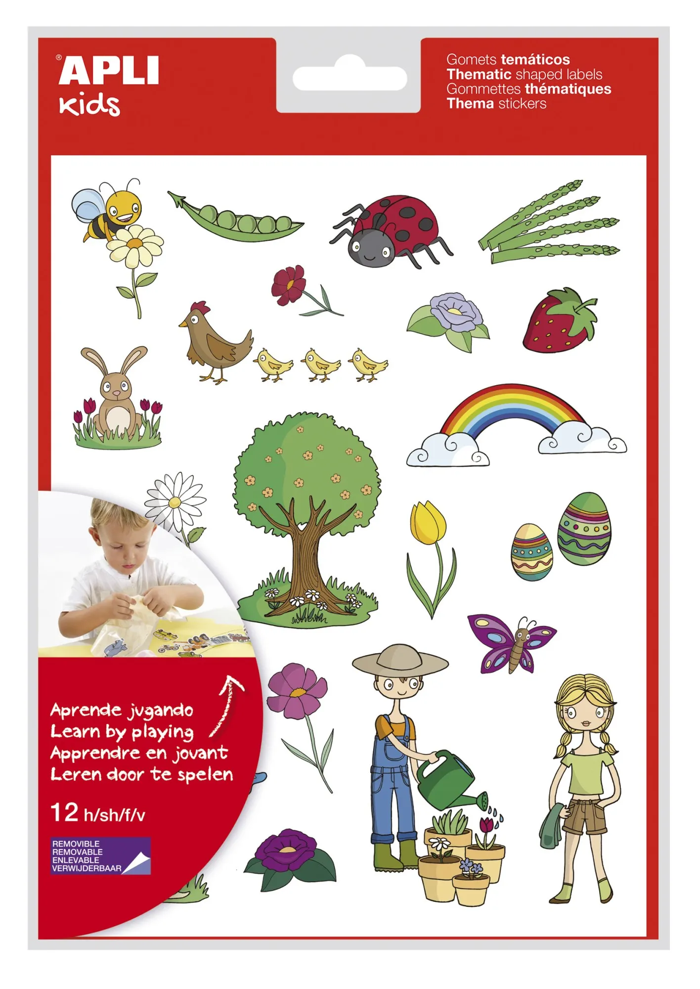 Apli Gomet a Tema Primavera - 264 Gomet in 12 fogli - Illustrazioni Educative - Adesivo Removibile - Formato Scolastico - Adesivo a Base Acqua - Senza Solventi - Colorato - immagine 1