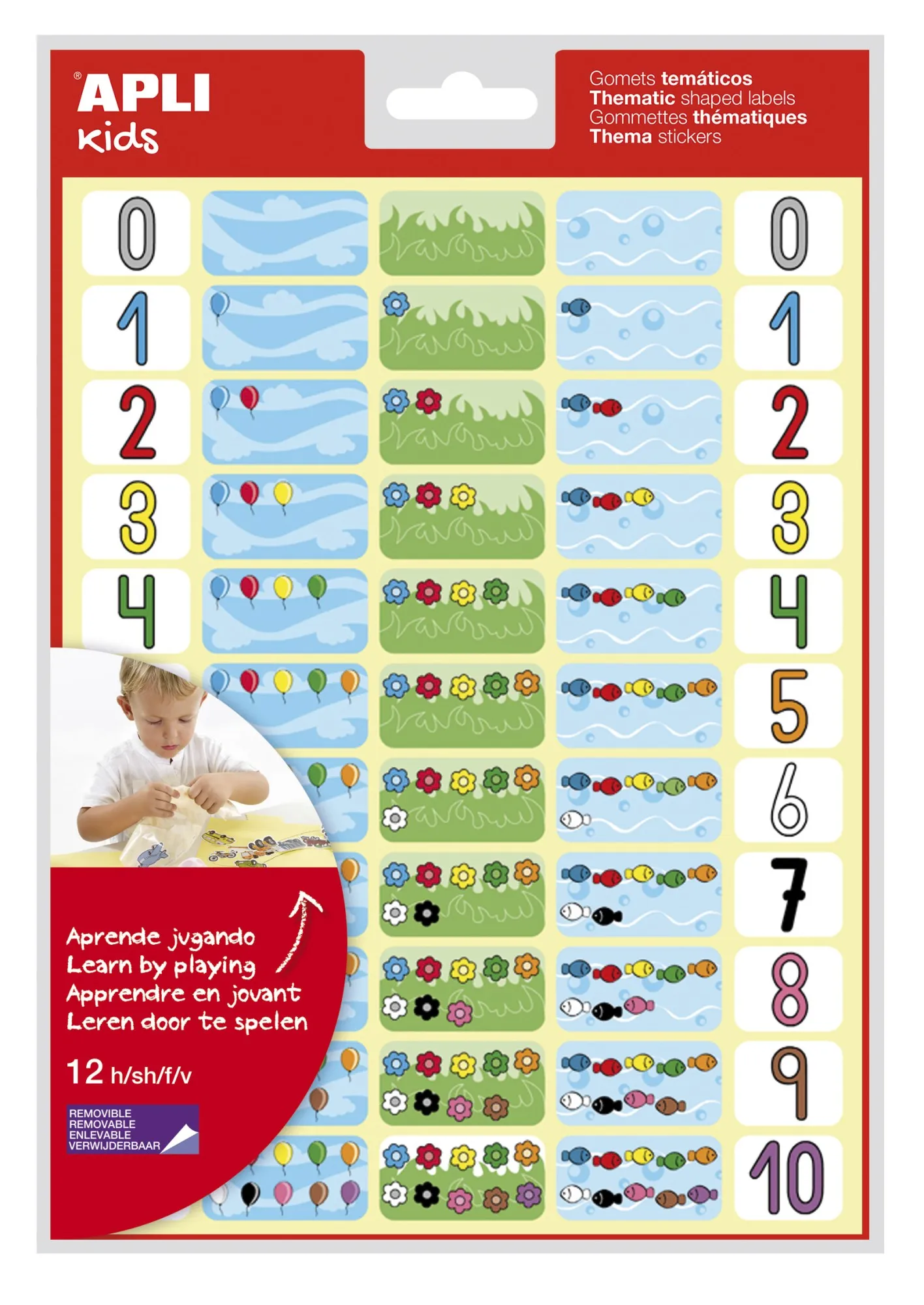 Gomet a tema numeri Apli - 660 Gomet in 12 fogli - Aiuta a identificare e quantificare i numeri - Adesivo rimovibile - Ideale per le scuole - Adesivo a base acqua - Senza solventi - Colori assortiti - immagine 1