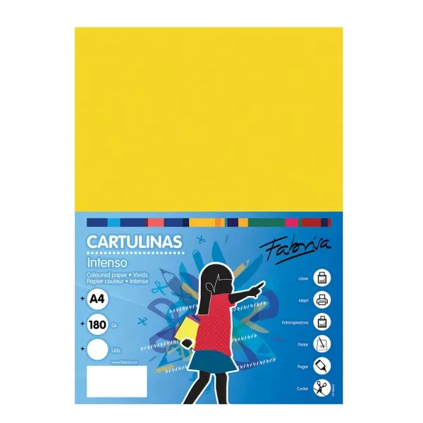 Confezione da 50 cartoncini Fabrisa 180 g/m² - Formato A4 - Colore Giallo Brillante - immagine 1