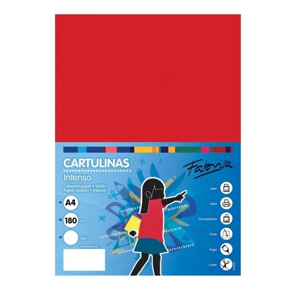 Fabrisa Confezione da 50 Fogli di Cartone 180 g/m² - Formato A4 - Rosso - immagine 1