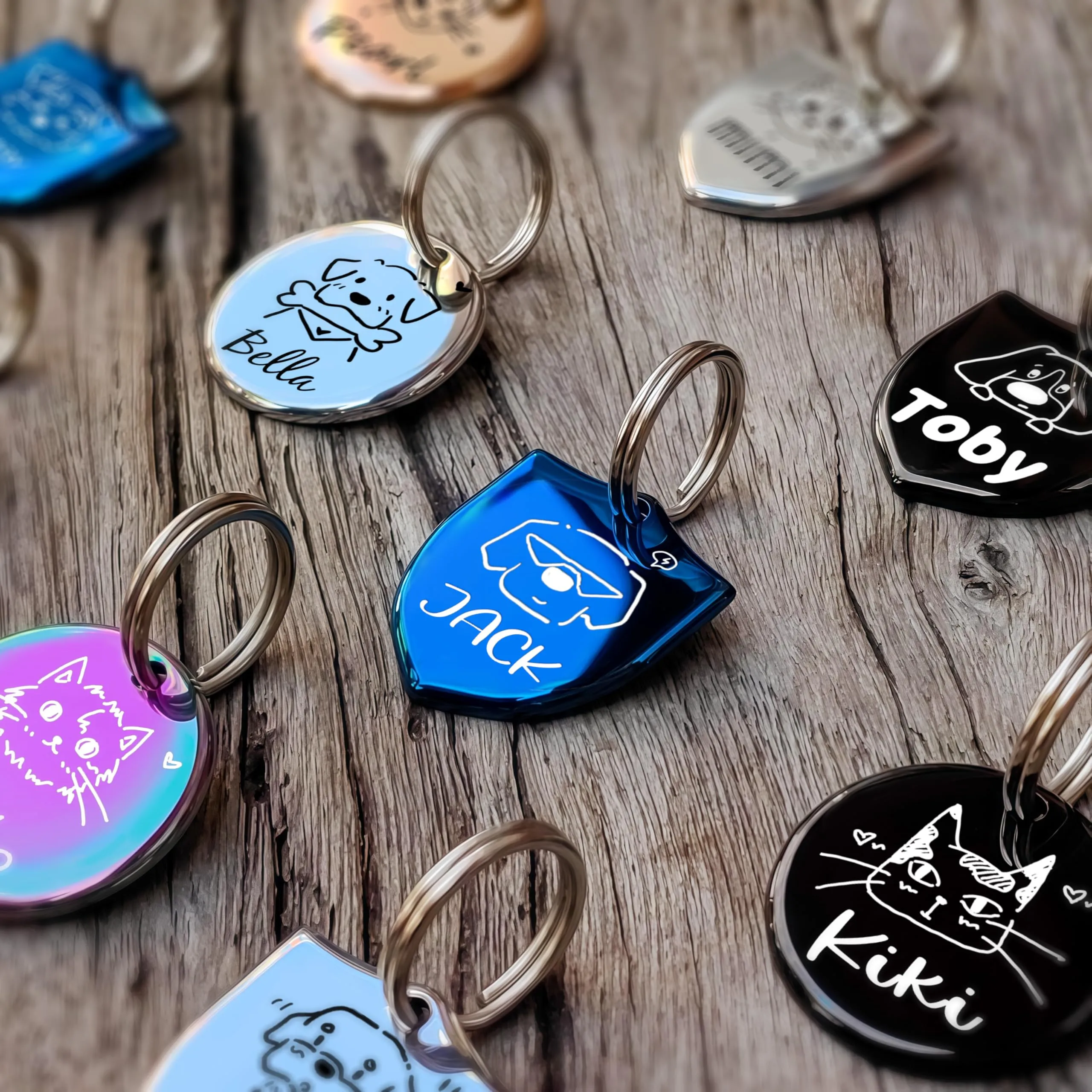 Progettazione originale del ritratto di gatto e cane per targhetta cane con incisione – Accessori personalizzati per collare in acciaio inox con incisione profonda Souvenir (Rotondo) - immagine 5