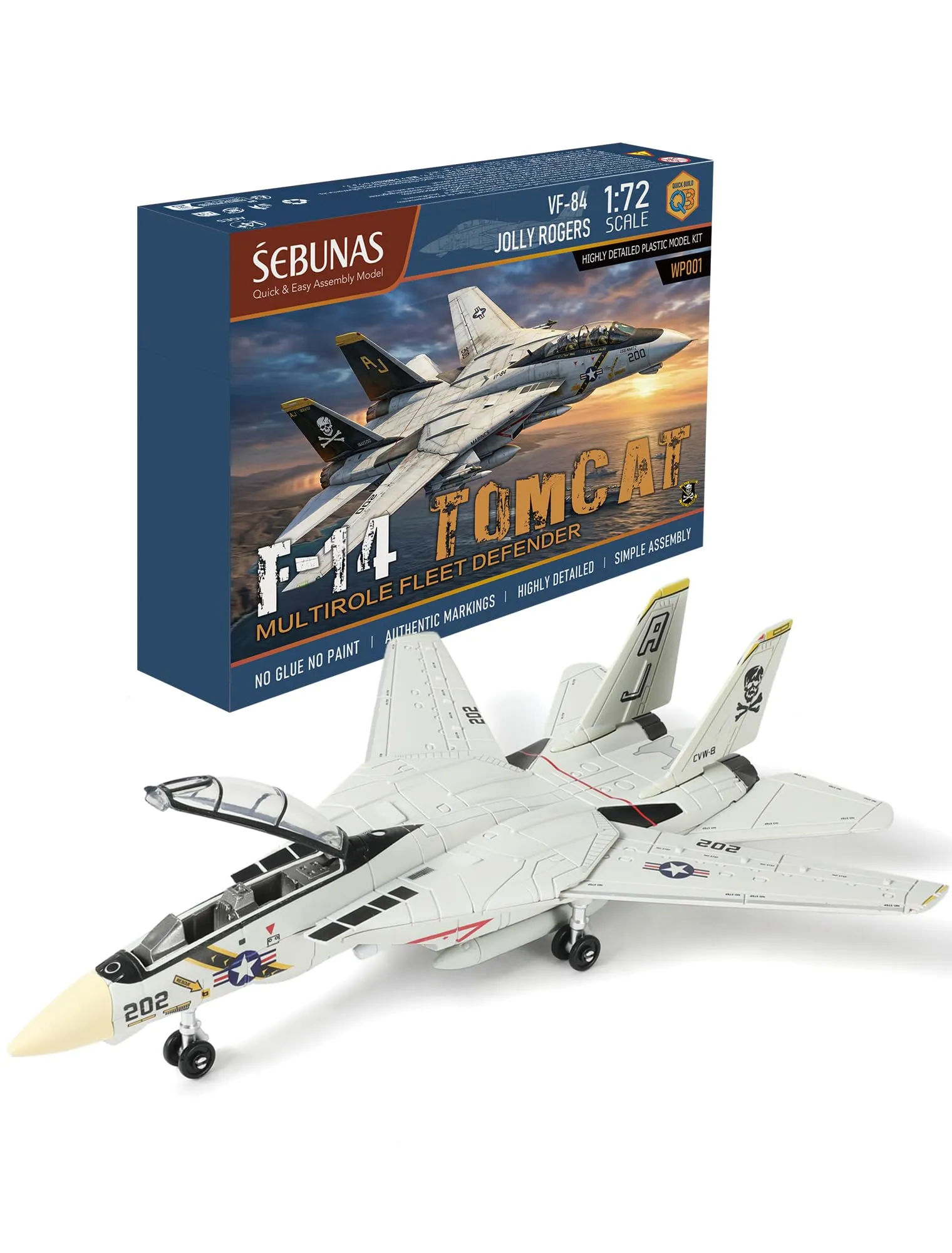 SEBUNAS Kit modello di aereo da caccia F-14 Tomcat in scala 1:72, modello di aereo giocattolo militare F-14 in plastica con supporto (36 pezzi) - immagine 1