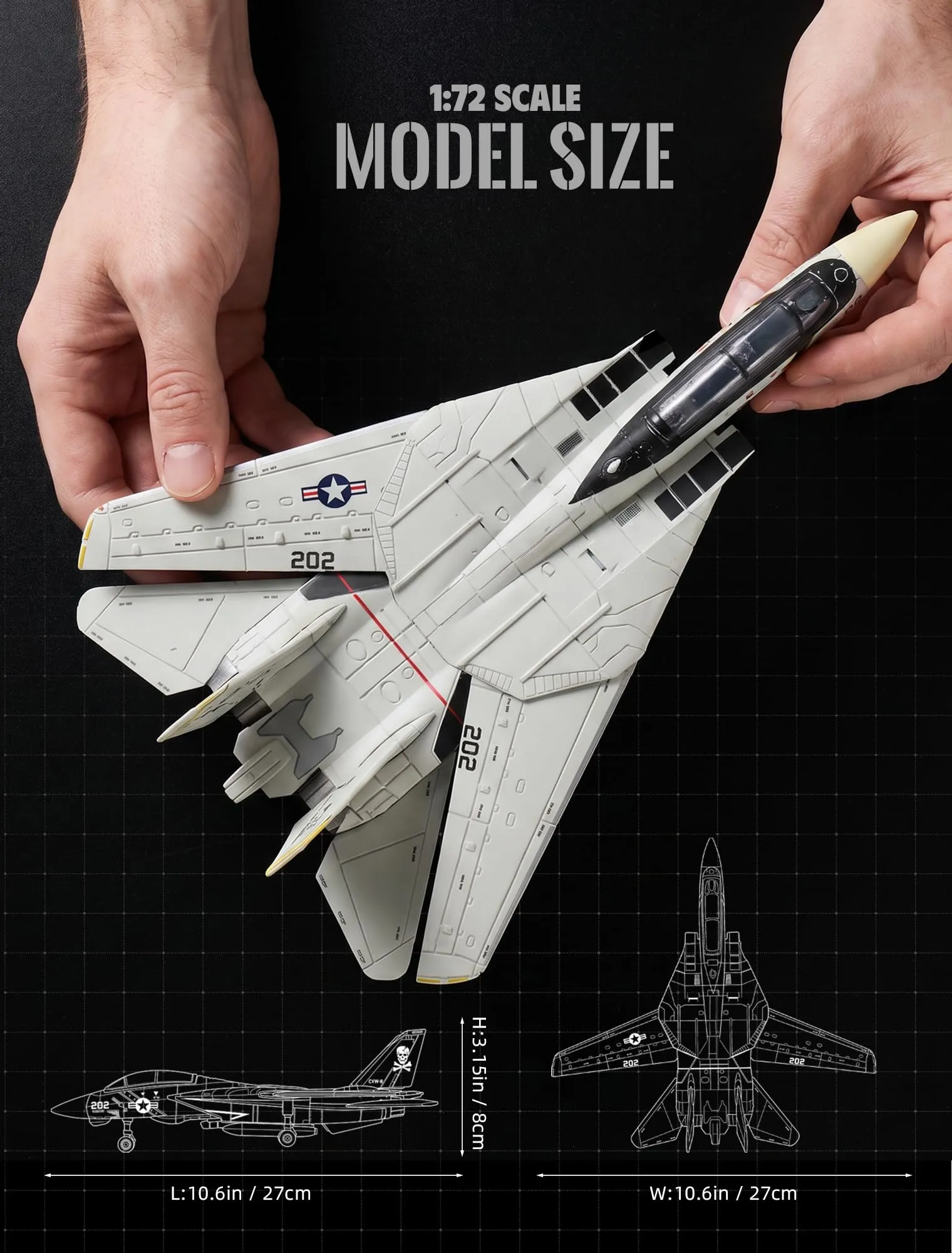 SEBUNAS Kit modello di aereo da caccia F-14 Tomcat in scala 1:72, modello di aereo giocattolo militare F-14 in plastica con supporto (36 pezzi) - immagine 2
