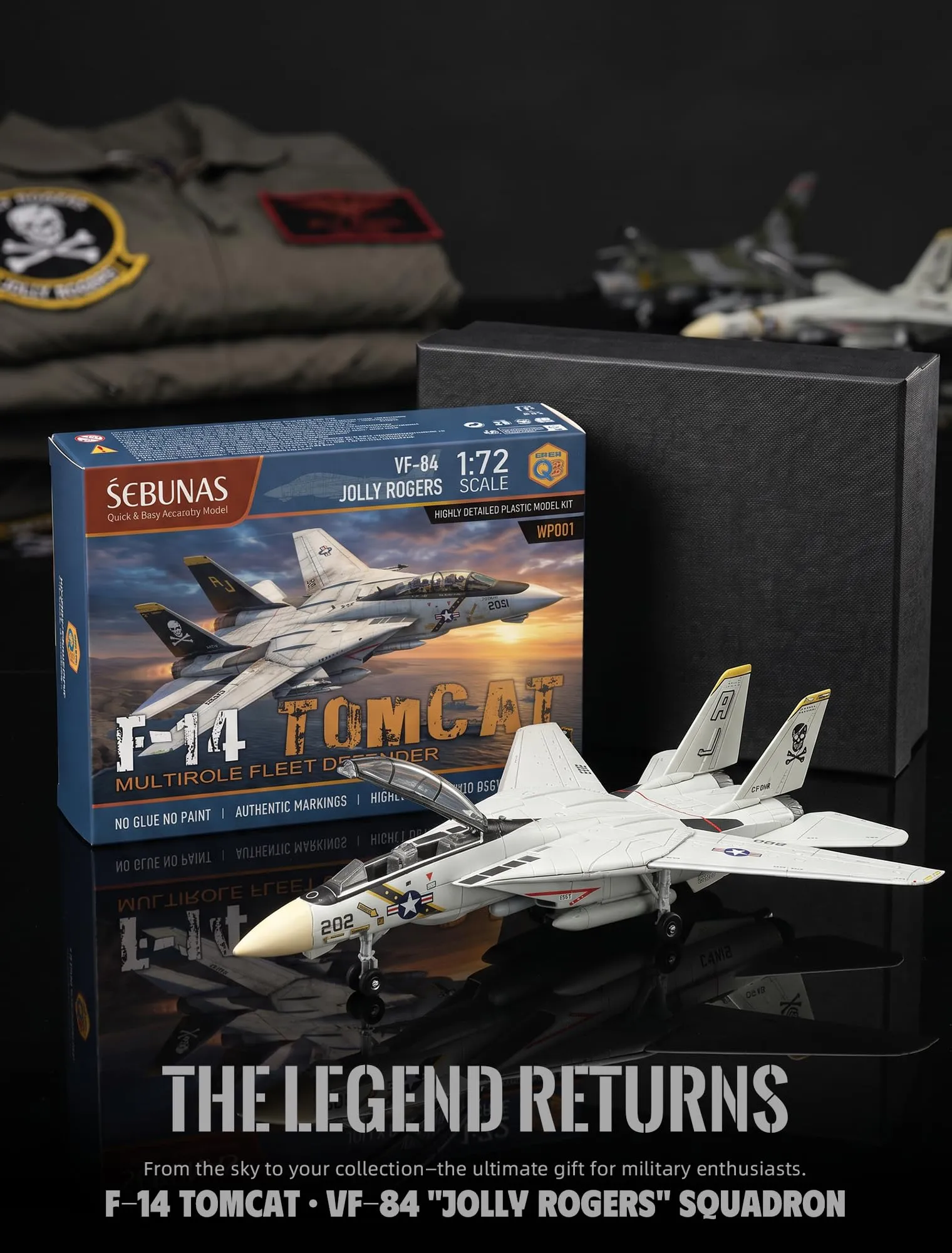 SEBUNAS Kit modello di aereo da caccia F-14 Tomcat in scala 1:72, modello di aereo giocattolo militare F-14 in plastica con supporto (36 pezzi) - immagine 6