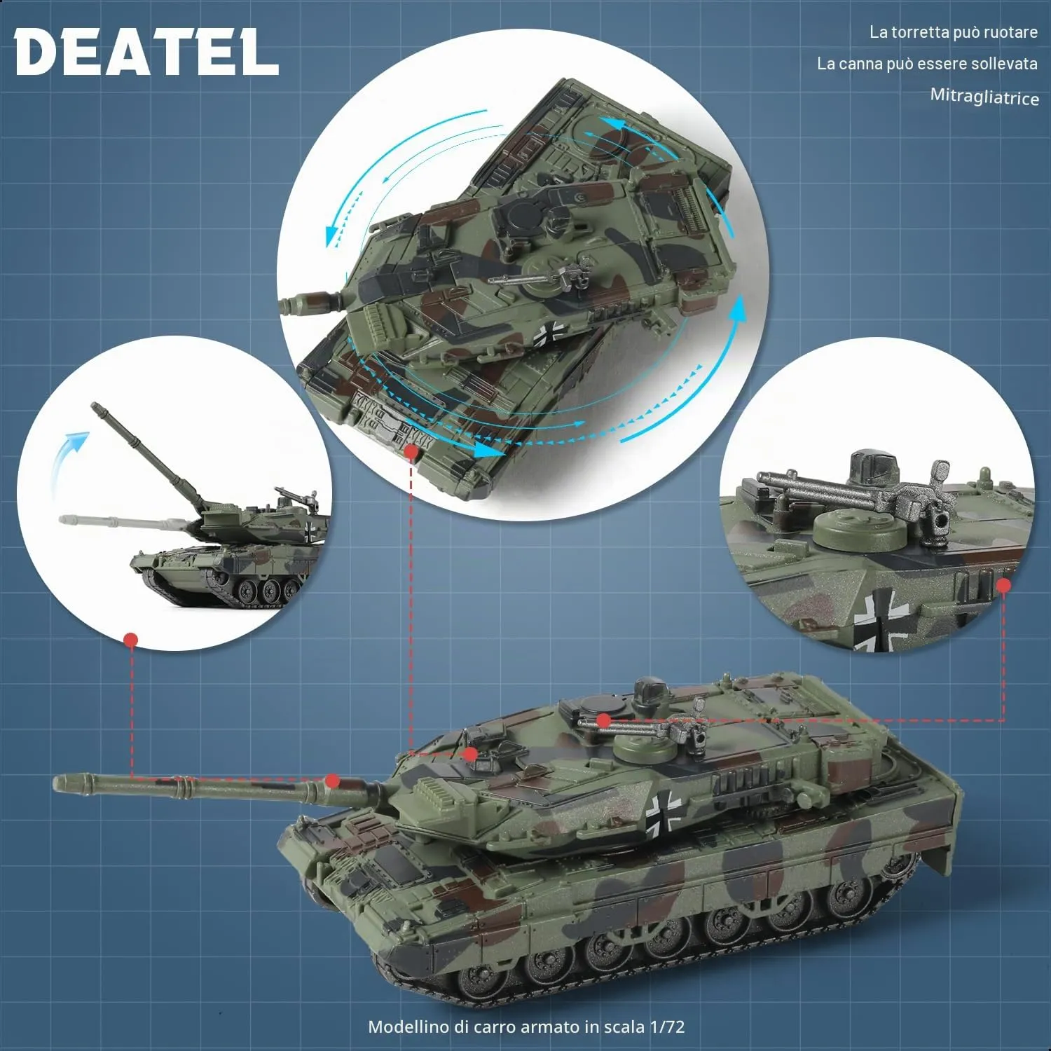 SEBUNAS 1/72 Scale Quick Build Leopard 2A7 Military Tank Model Germany States Armored Vehicle Leopard 2A7 Main Battle Tank Building Model - immagine 3