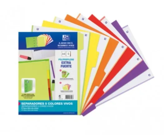 Oxford 400159037 divisore Polipropilene (PP) Verde Lillà Arancione Rosso Giallo 5 pz - immagine 1