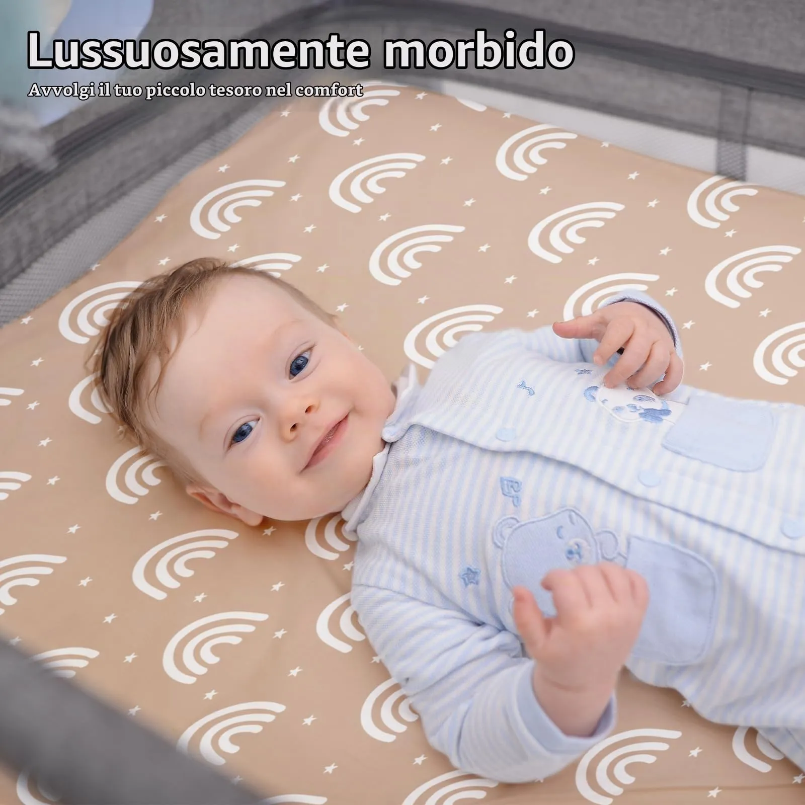 Fiemol Lenzuola Culla Next to Me 83x50cm, Confezione da 3 Coprimaterassi per Culla Neonato, Lenzuola con Angoli Elasticizzate in Microfibra Ultra Morbida e Setosa, Arancione e Arcobaleno - immagine 7