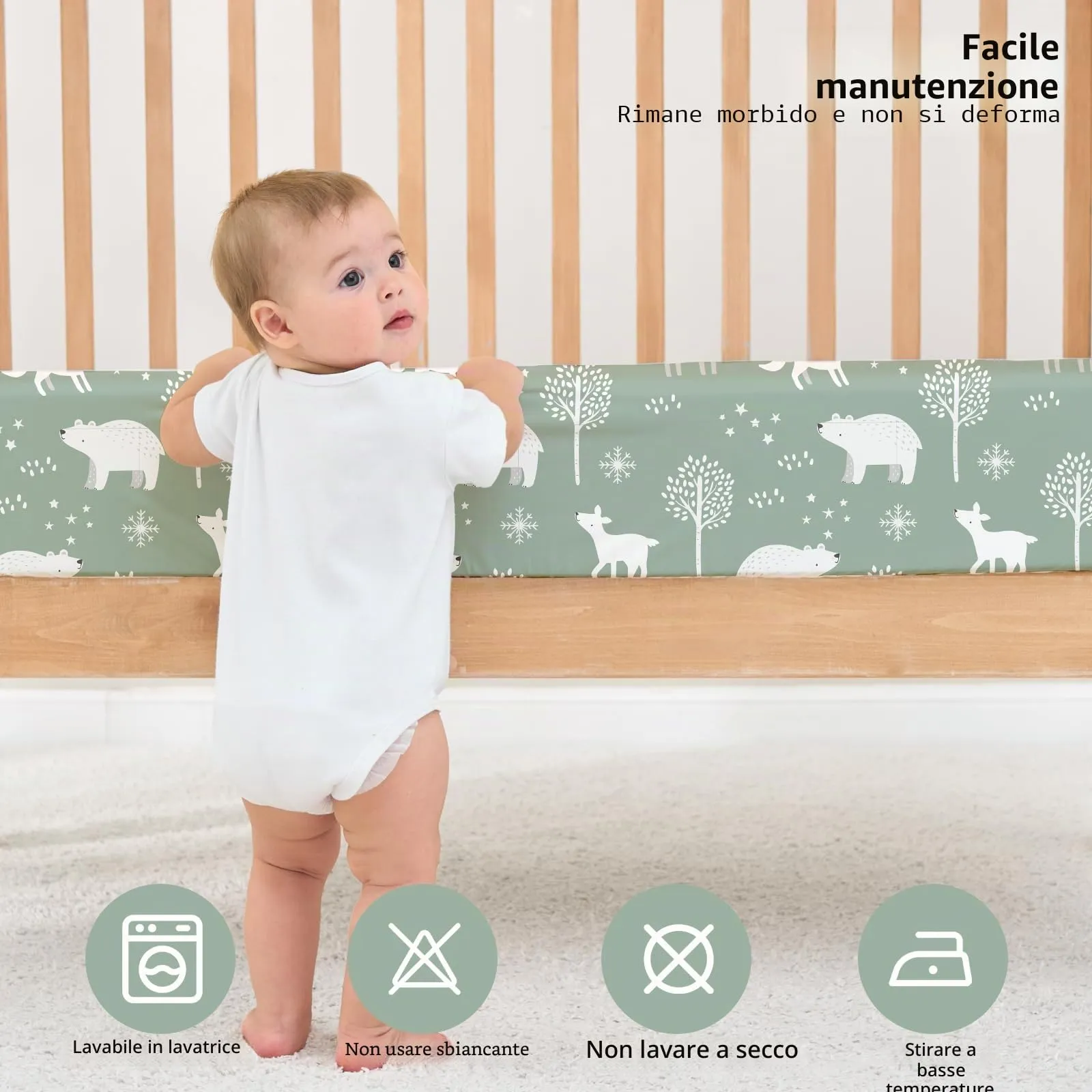 Fiemol Lenzuola Lettino 140x70 cm, Confezione da 3 Coprimaterassi per Lettino Neonato, Lenzuola con Angoli Elasticizzate in Microfibra Ultra Morbida e Setosa, Verde e Orso - immagine 7