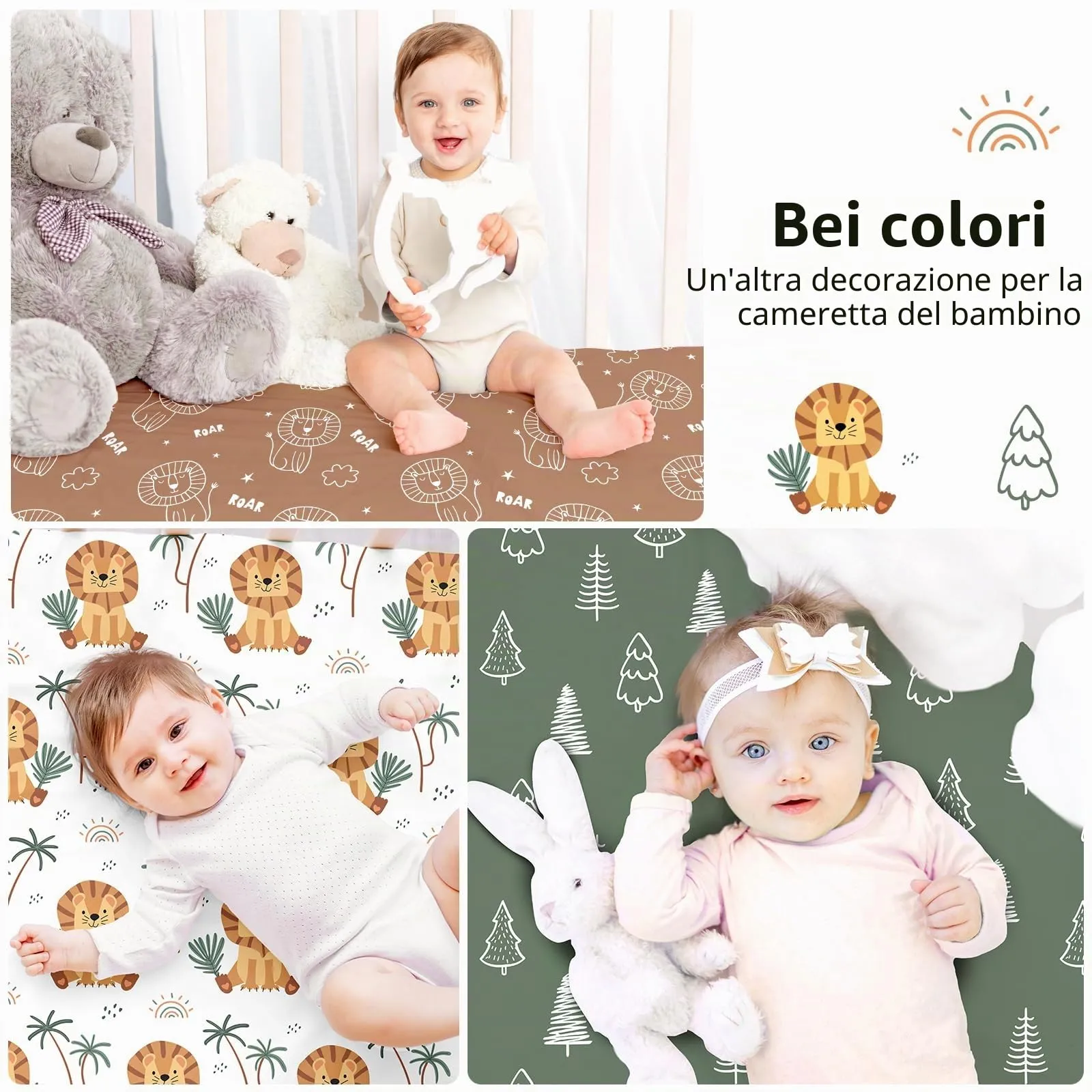 Fiemol Lenzuola Lettino 120x60 cm, Confezione da 3 Coprimaterassi per Lettino Neonato, Lenzuola con Angoli Elasticizzate in Microfibra Ultra Morbida e Setosa, Marrone e Leone - immagine 6